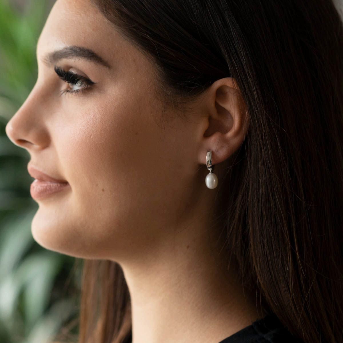 Materia Paar Creolen Damen Perlen / Perlenanhänger Weiß SO-431, 925 Sterling Silber, rhodiniert
