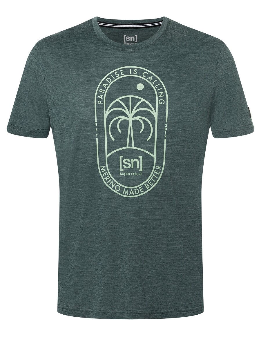 SUPER.NATURAL T-Shirt Graphic Paradise - Merinowollmix - urban chic grün Herren