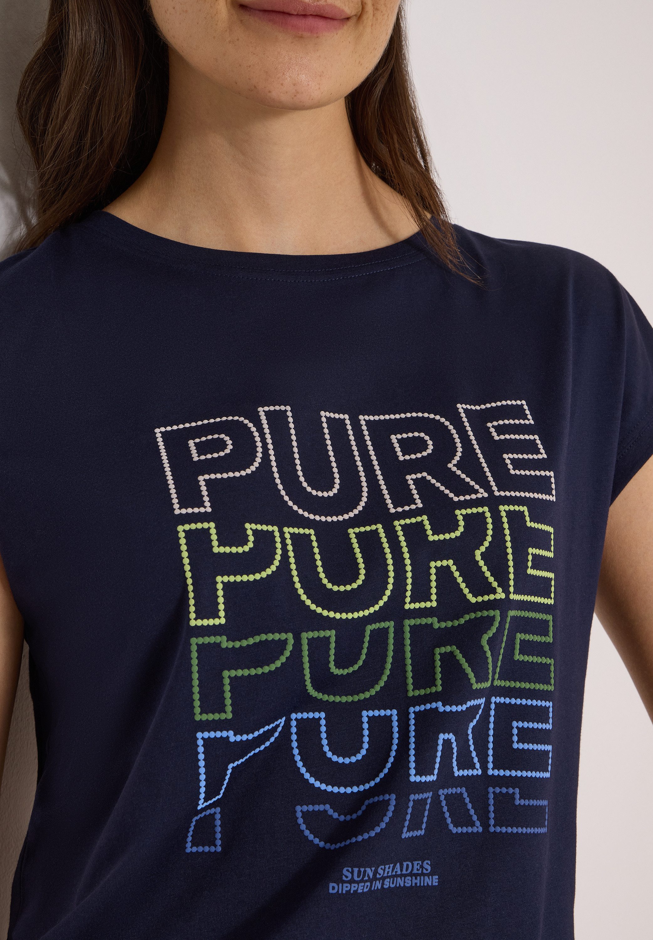 CECIL Kurzarmshirt Sommershirt mit Boat Neck und Frontprint