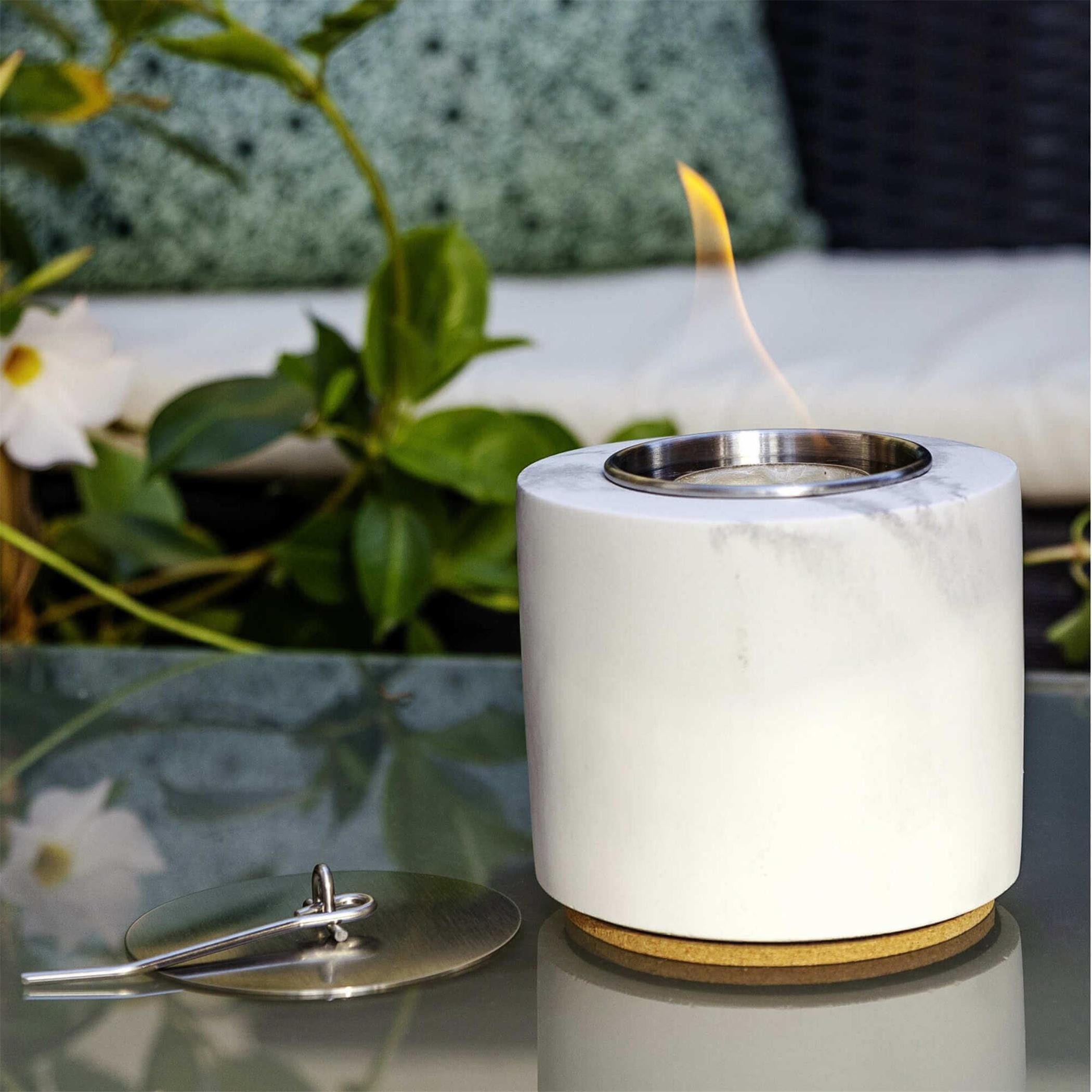 Techlando Echtfeuer-Dekokamin Flammino Design-Tischkamin aus Marmor Set 2 Stk