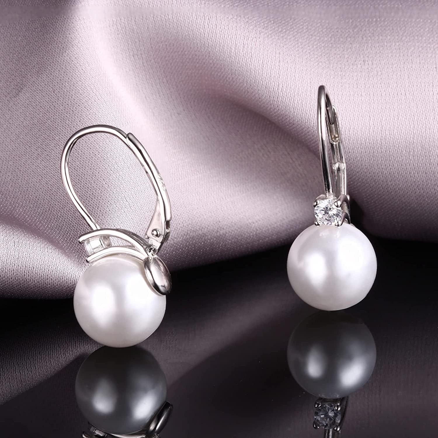 MOPUEA Perlenohrringe Perlen Ohrringe Damen Hängend 925 Sterling Silber Set (1-tlg), 5A Zirkonia Kristalle Ohrringe Leverback Ohrringe Perlenohrringe – Bild 4 von 5