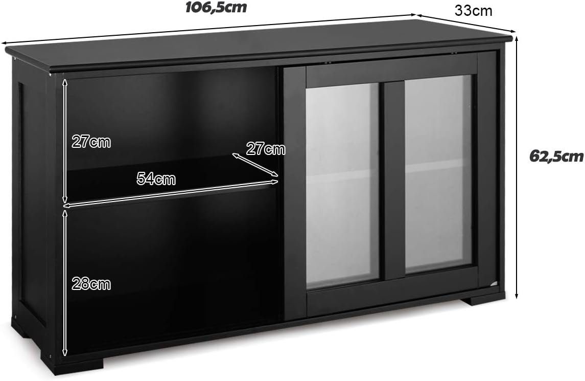 KOMFOTTEU Sideboard Küchenschrank, mit schwarz Schiebetüren