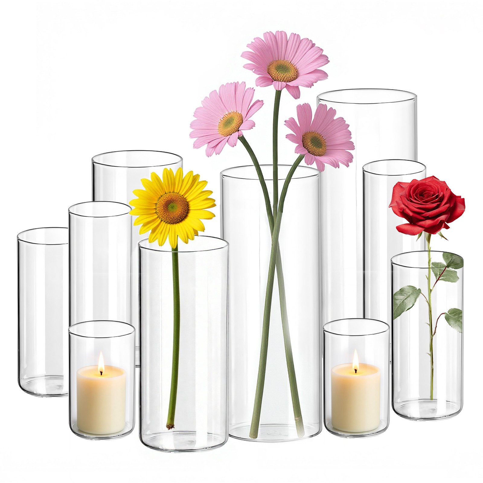 SEHAUSEU Dekovase Vase aus Glas Blumenvase (Set, 8/10 St) unterschiedlichen Größe (10 St), aus Glas
