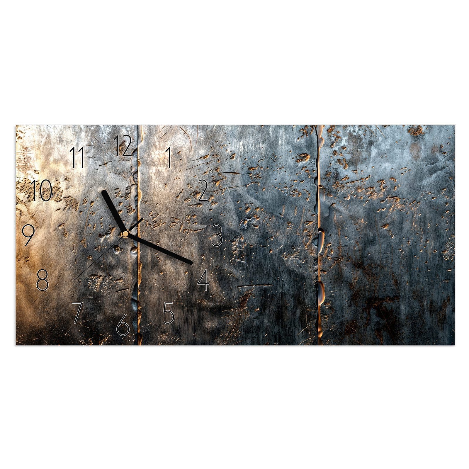 Wanduhr Glasuhr Wandkunst Größe 60 x 30 cm mit Motiv Metalltextur