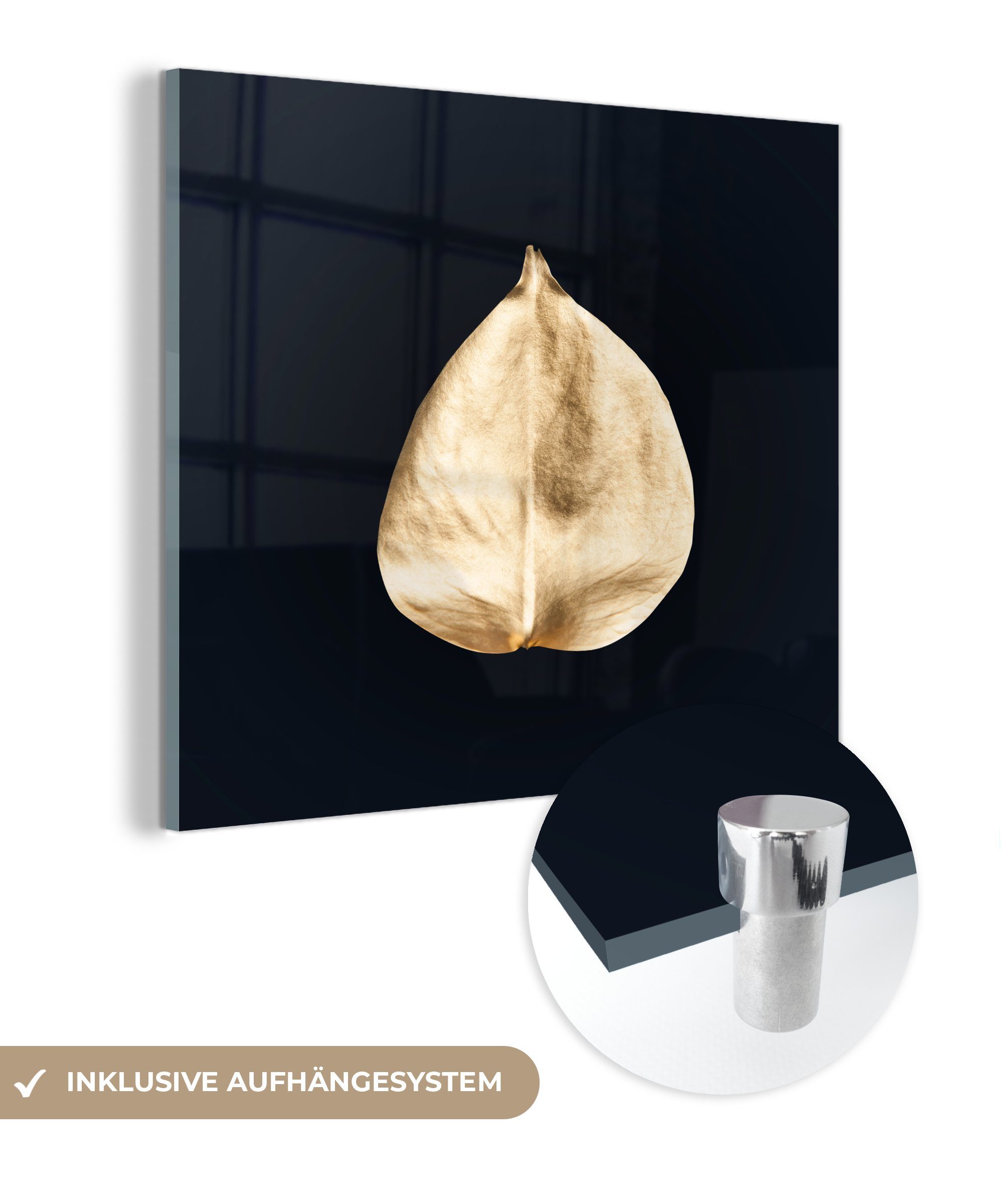 MuchoWow Acrylglasbild Blätter - Schwarz und Gold - Schwarz - Gold - Luxus, (1 St), Glasbilder - Bilder auf Glas Wandbild - Foto auf Glas - Wanddekoration bunt
