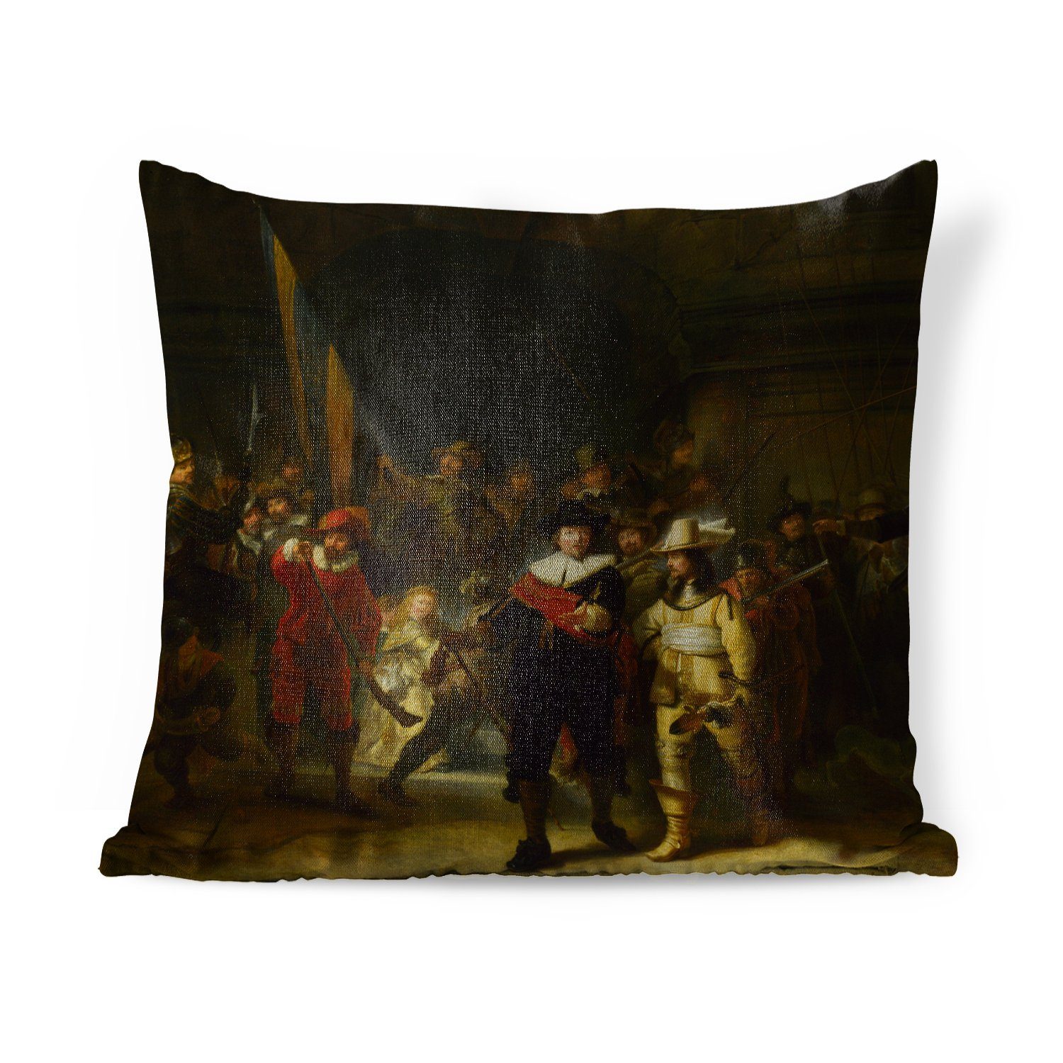 MuchoWow Dekokissen Die Nachtwache - Gemälde von Rembrandt van Rijn, Zierkissen mit Füllung für Wohzimmer, Schlafzimmer, Deko, Sofakissen