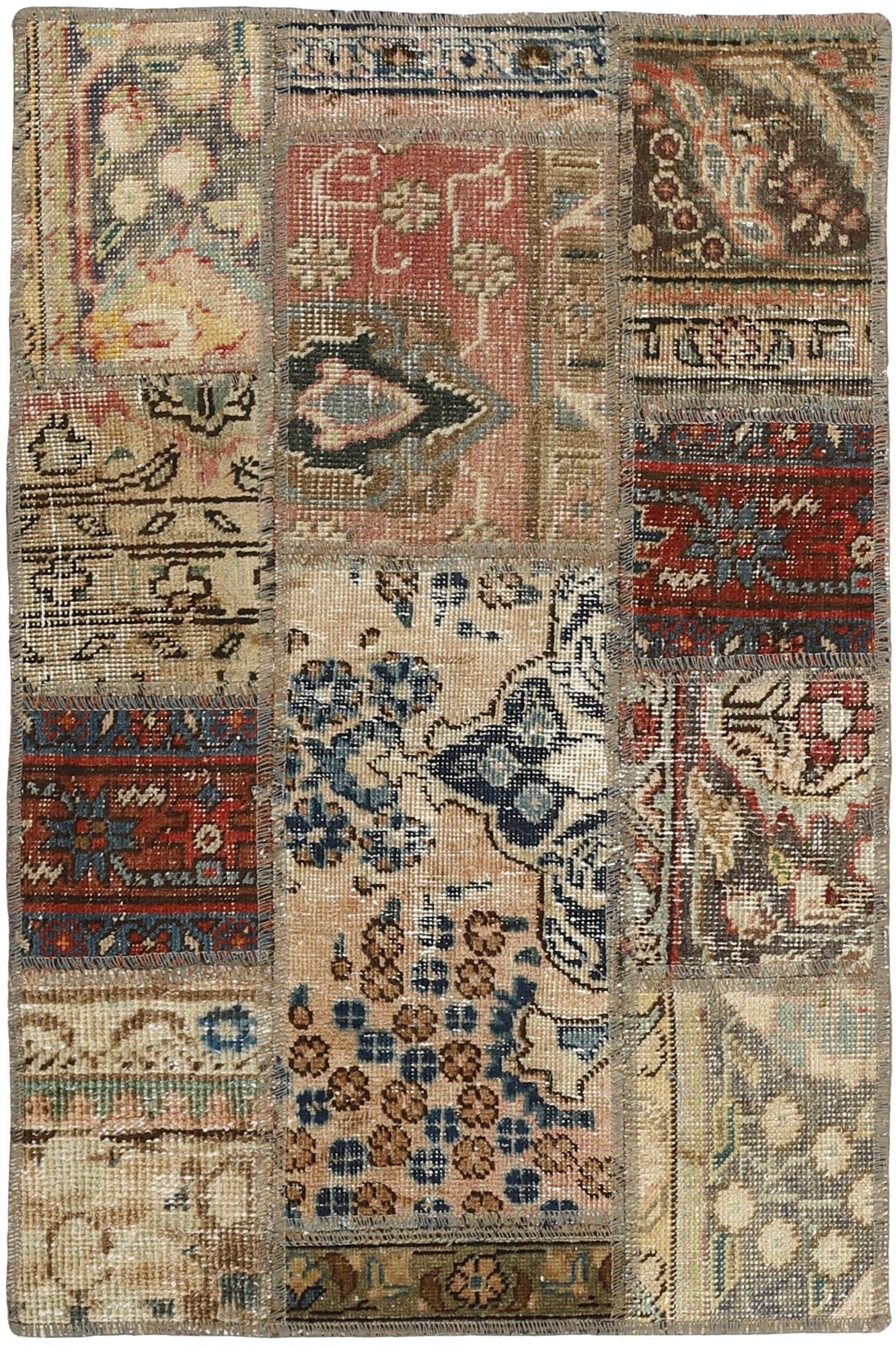 Wohnando Teppich MY-RUG Vintage Patch Work Floral & Ornamentiert 90x60cm, Rechteckig, Höhe: 10 mm, Handgeknüpfter Teppich,Handgesponnene Wolle, mit Naturfarben gegärbt
