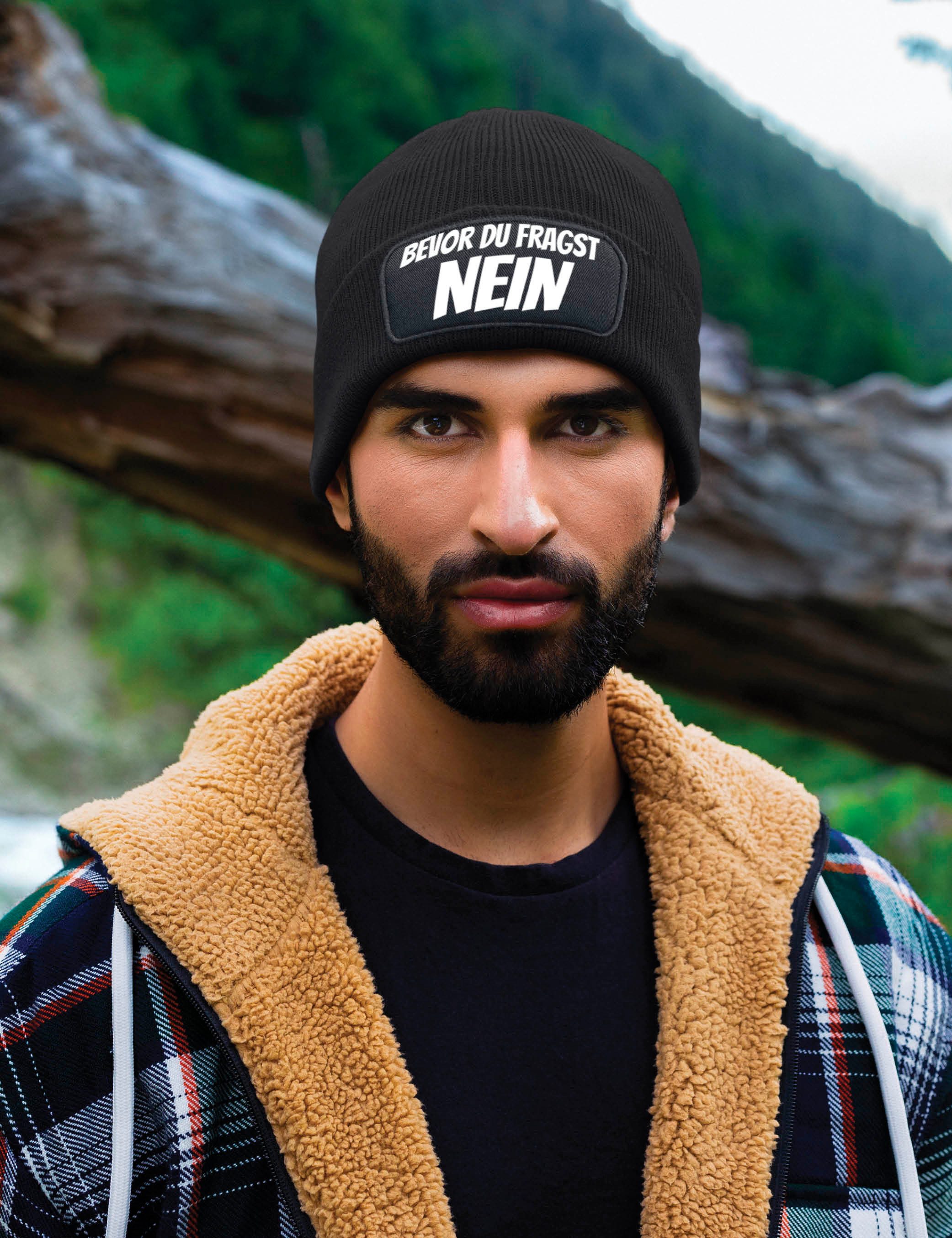 Youth Designz Beanie Herren & Damen unisex Mütze "Bevor Du Fragst NEIN" Print Statement Beanie mit lustigen Aufdruck Geschenk für Männer und Frauen