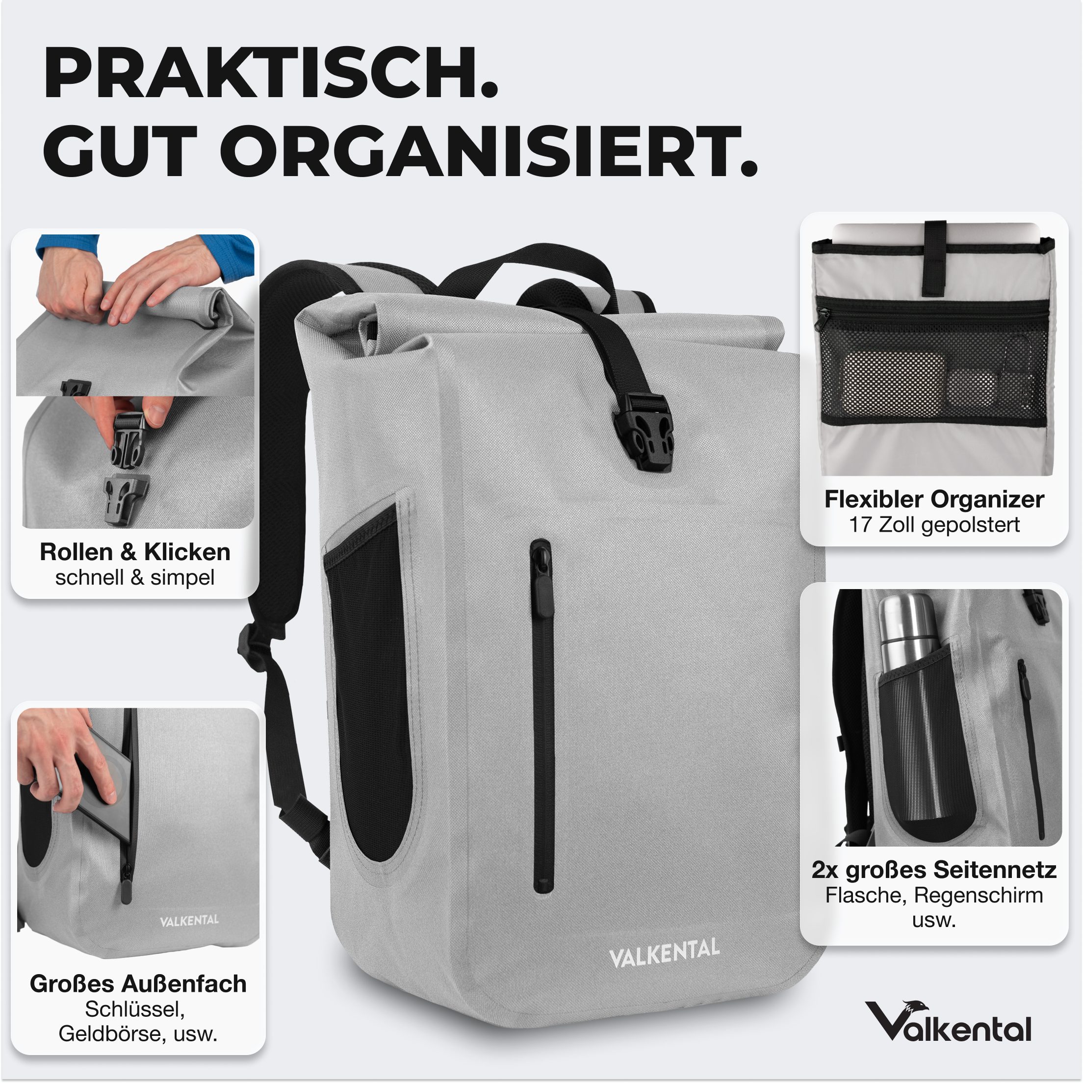 Valkental Tagesrucksack Alltags- & Freizeitrucksack wasserdicht & vollreflektierend 28L