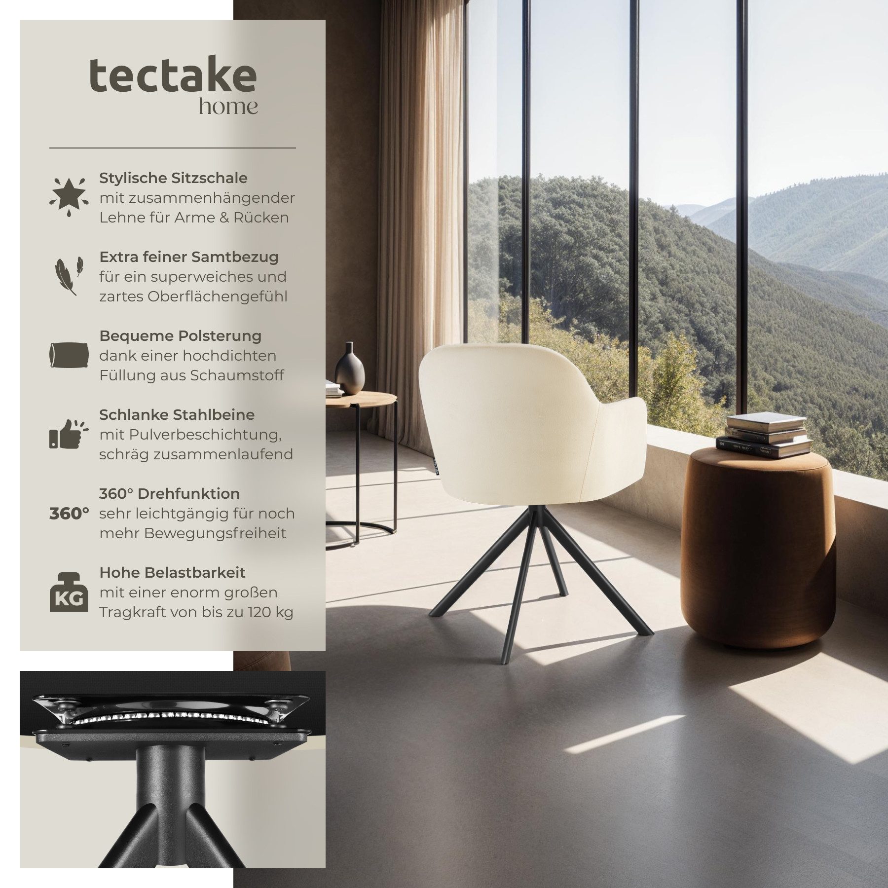 tectake Esszimmerstuhl Samt-Drehstuhl (Set, 1 St), günstig online kaufen