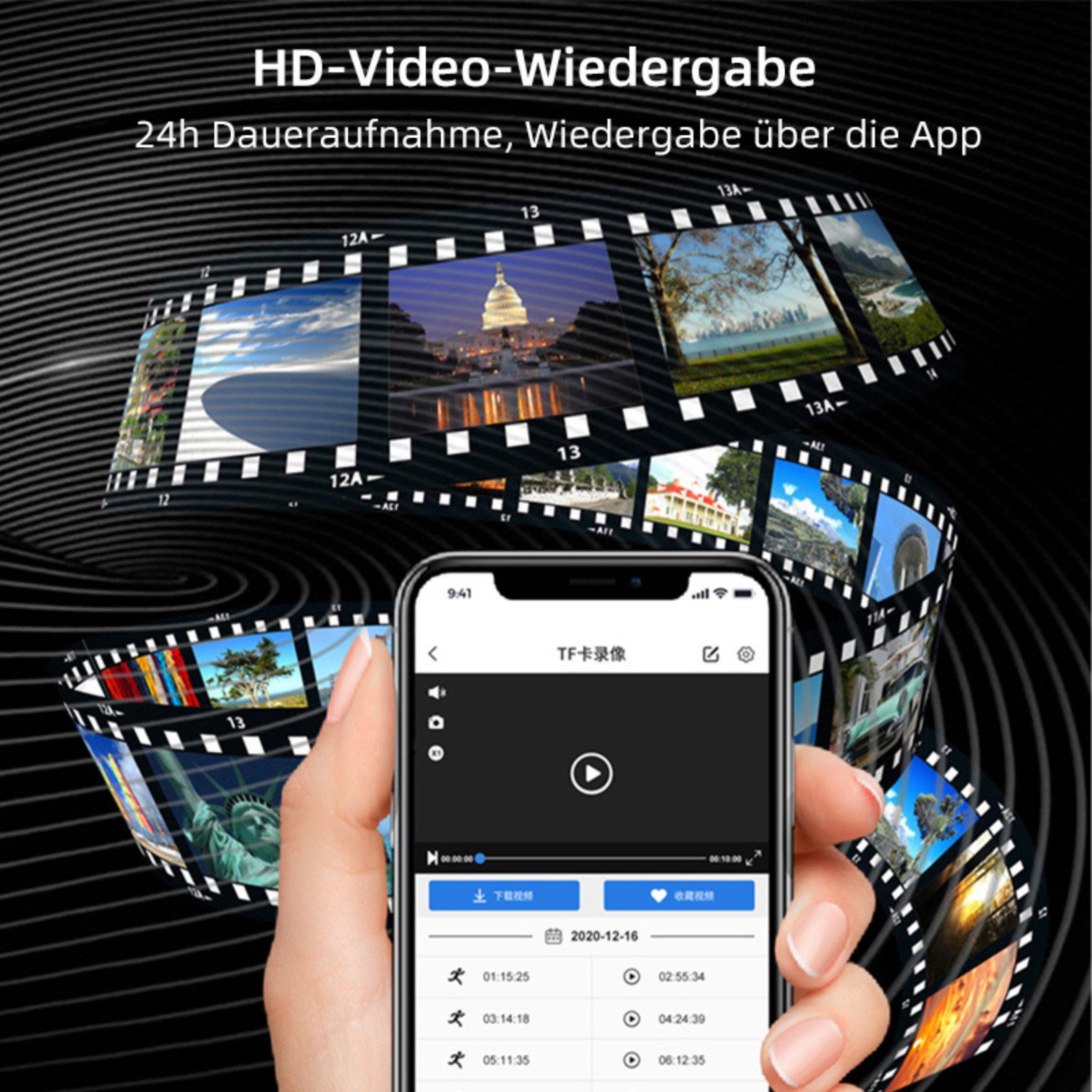 Tekoo Überwachungskamera WLAN Mini Kamera Full HD Nachtsicht Akku 64GB SD (Innenbereich (Büro, Wohnung, Fahrzeug), Set, bestehend aus: Mini-Kamera, 64GB MicroSD-Karte, ultrakompaktes Design, AP-Hotspot Modus, magnetische 360°-Halterung)