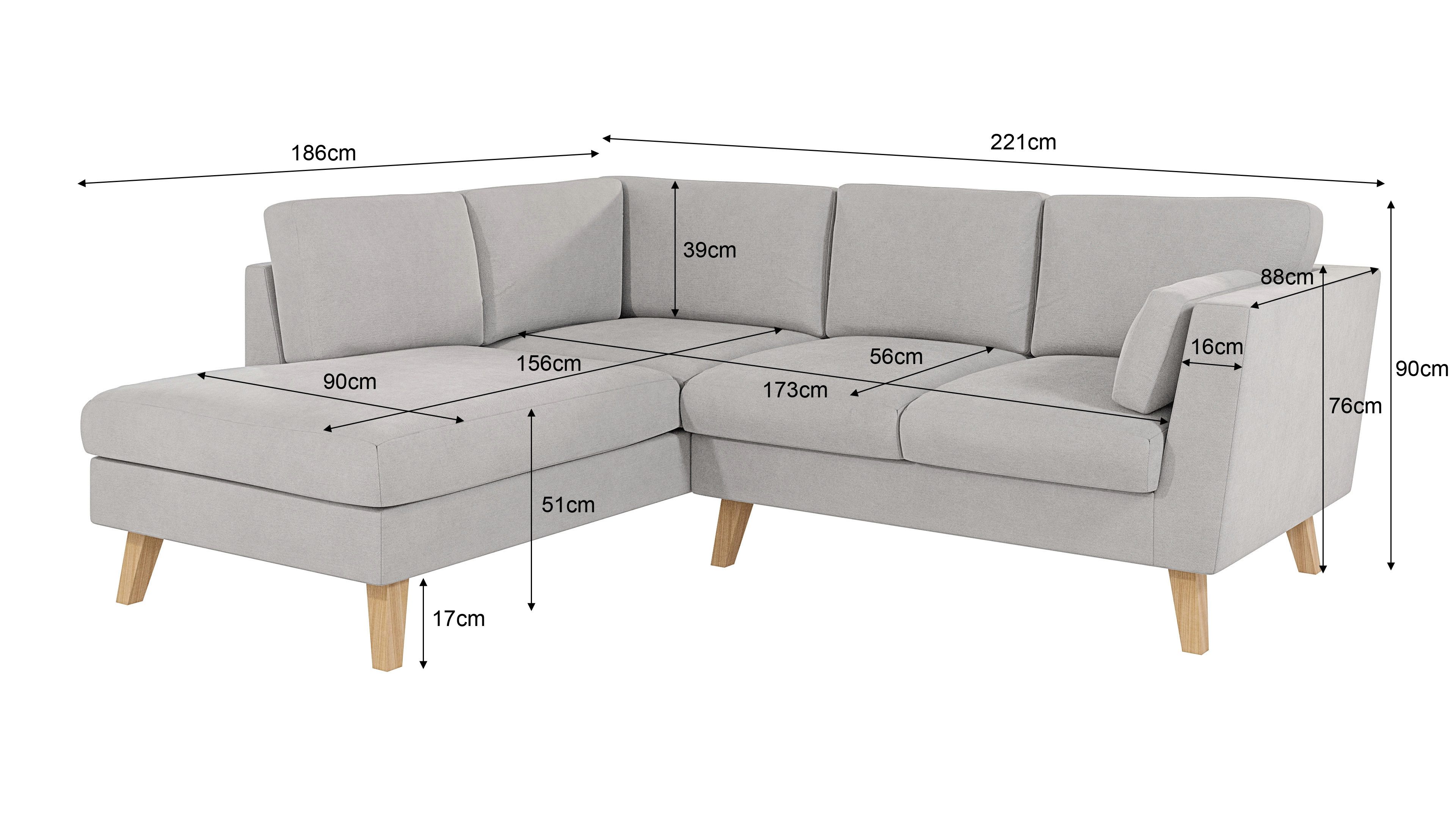 S-Style Möbel Ecksofa mit Holzfüßen im skandinavischen Stil Angeles, mit Wellenfederung