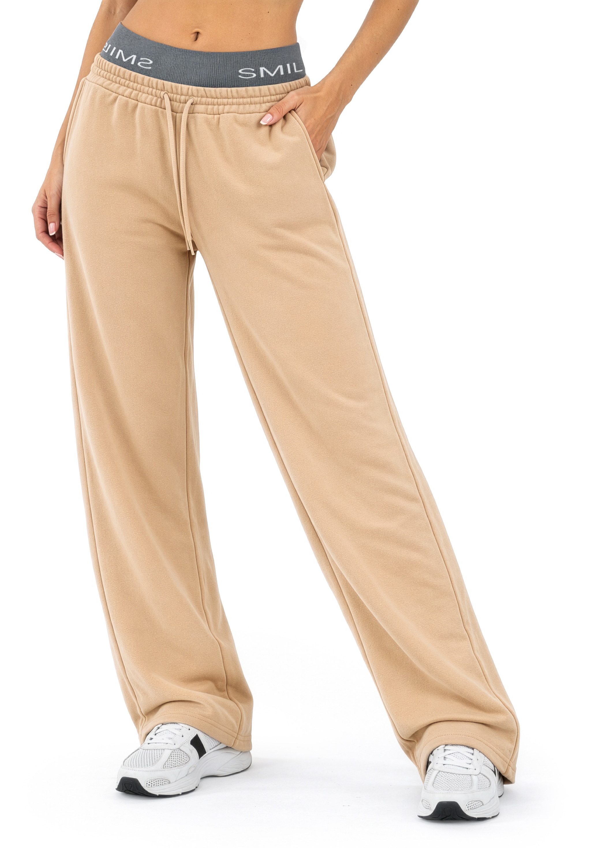 Smilodox Jogginghose Yelin, Trainingshose Damen Oversized Fit Wide-Leg mit Tunnelzug Elastischer Bund, Kordelzug, Weites Bein, Dezentes Logo, Freizeit