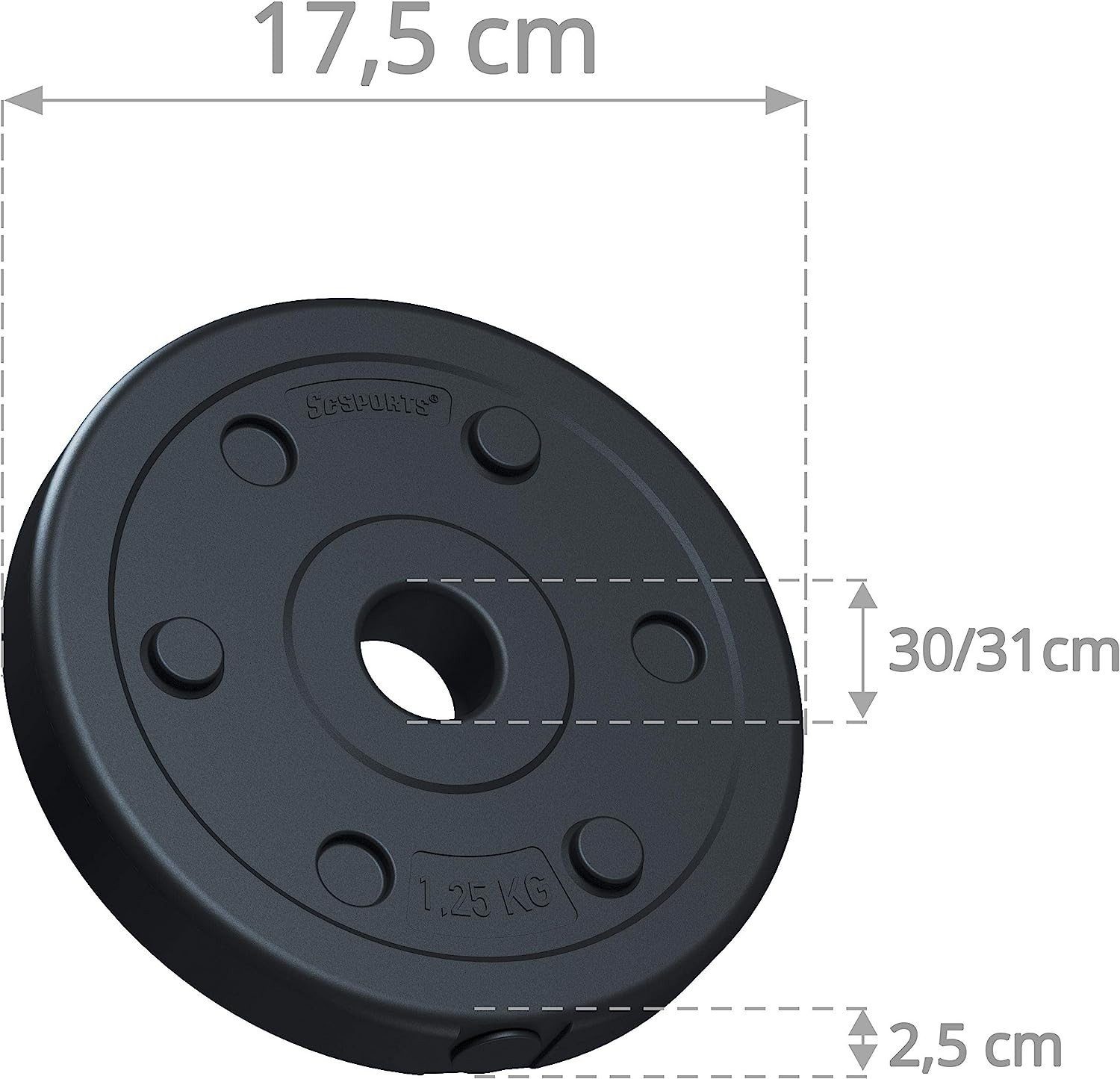 35 Ø Gewichte, 30mm (10002550-tlg) Hantelscheiben kg Set ScSPORTS® Kunststoff Gewichtsscheiben