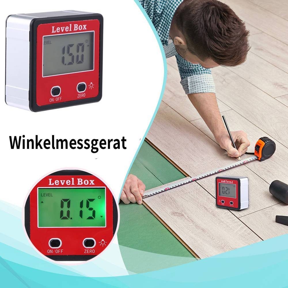 GARRYFIZH Winkelmesser Digitaler Neigungsmesser Winkelmesser Wasserwaage Magnetisch IP54 Rot, bis 360°, (Set), Präzise Messung für Holzbau, Bau & DIY, LCD mit Haltefunktion & Magnet
