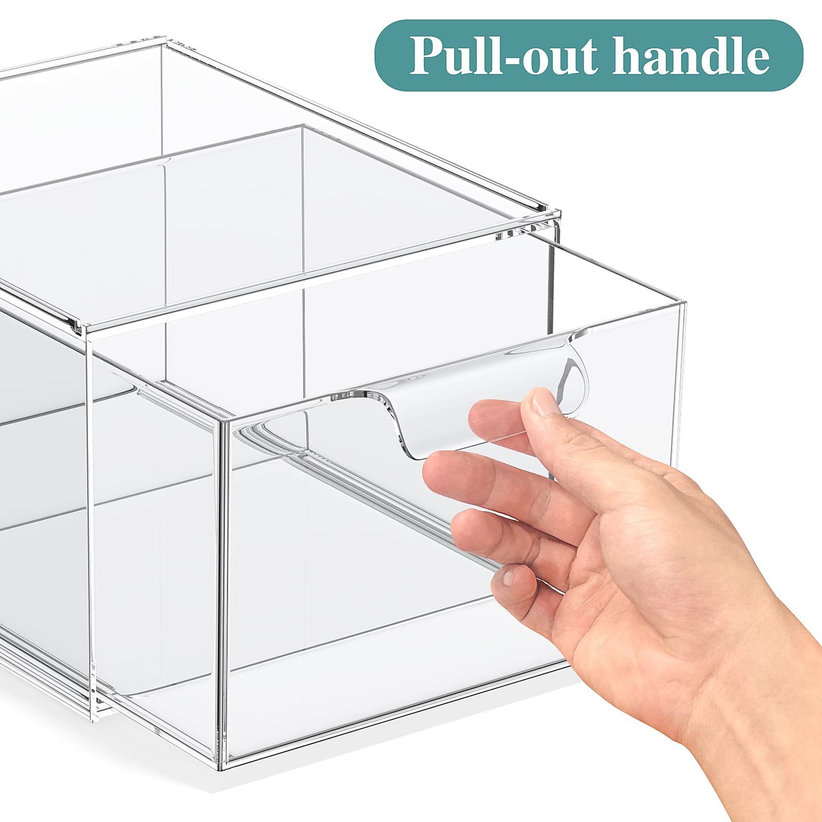 SURFOU Badorganizer Stapelbarer Make-up-Organizer 2/4/6er-Set Acryl-Organizer transparent (transparente Kunststoff-Aufbewahrungsboxen mit Griffen für Schminktisch, Unterschrank, Küchenschränke und Vorratskammer, 2 St., Schubladen-Aufbewahrungsbox), 20 * 15,3 * 11,3cm, Kann in Kombination verwendet werden