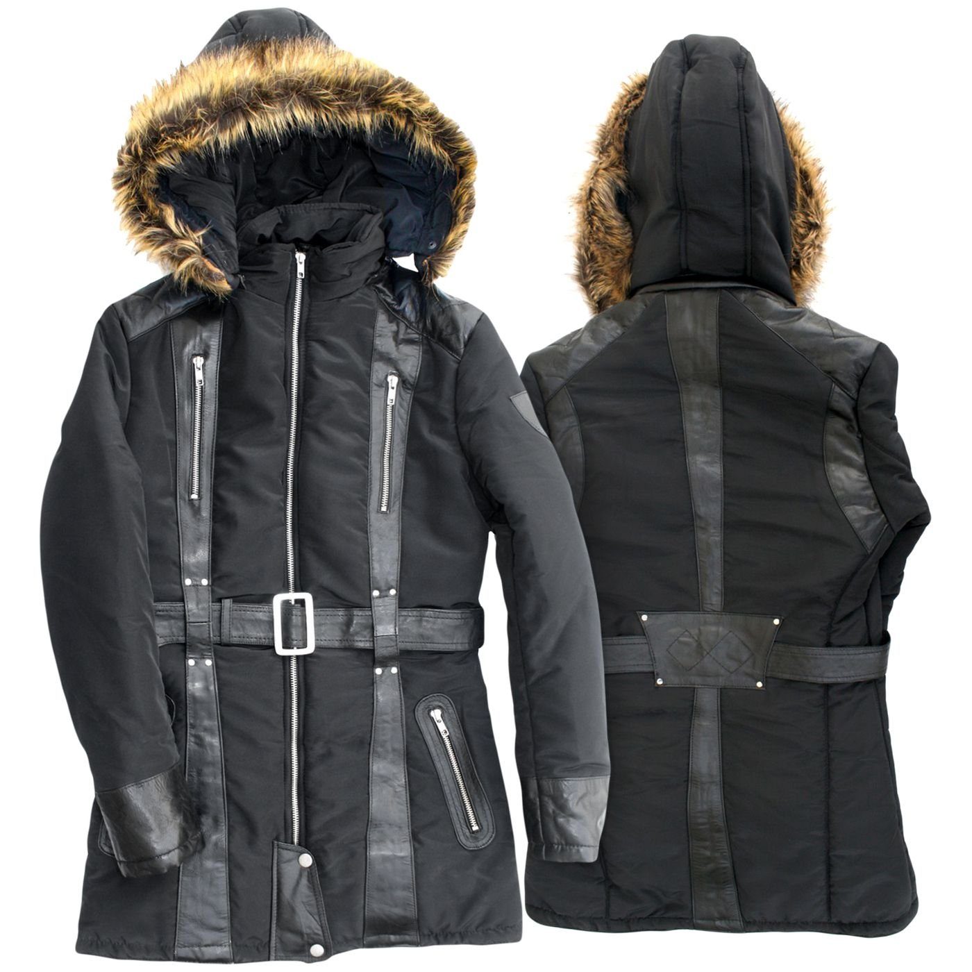 German Wear Lederjacke Trend 421J Black Lang Damen Jacke aus Textilien und Lammnappa Schwarz