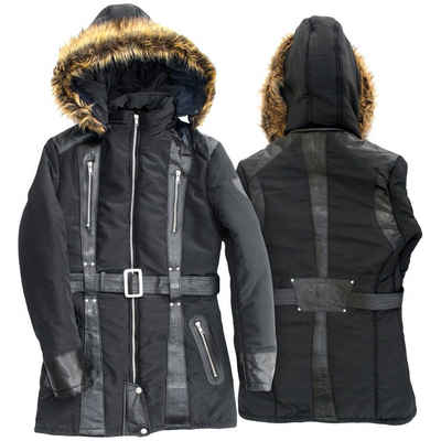 German Wear Lederjacke Trend 421J Black Lang Damen Jacke aus Textilien und Lammnappa Schwarz