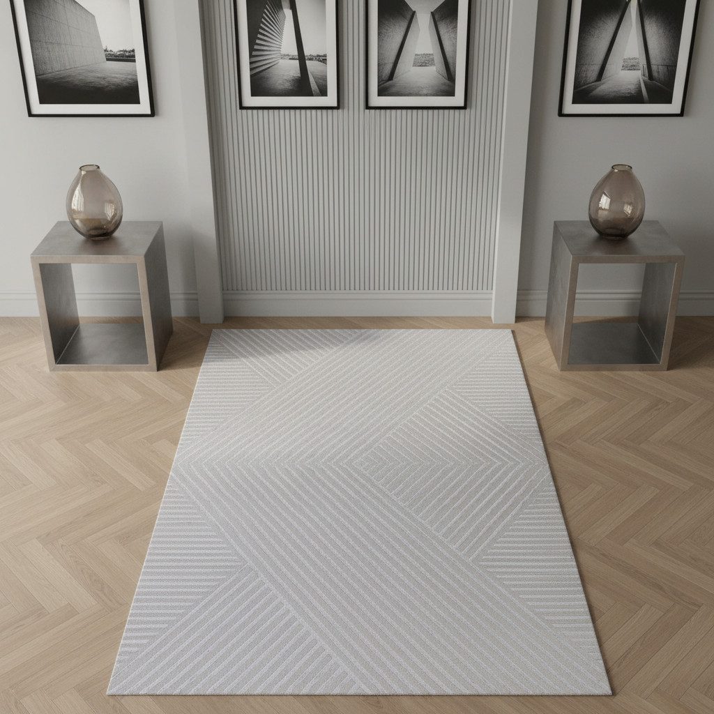 KADIMA DESIGN Teppich ILLER Wohnzimmer Schlafzimmer Waschbar Wohnzimmerteppich Esszimmer, Läufer, Höhe: 14 mm, Silber, 80x150 cm, Strapazierfähig Fußbodenheizung 3D Waschbar