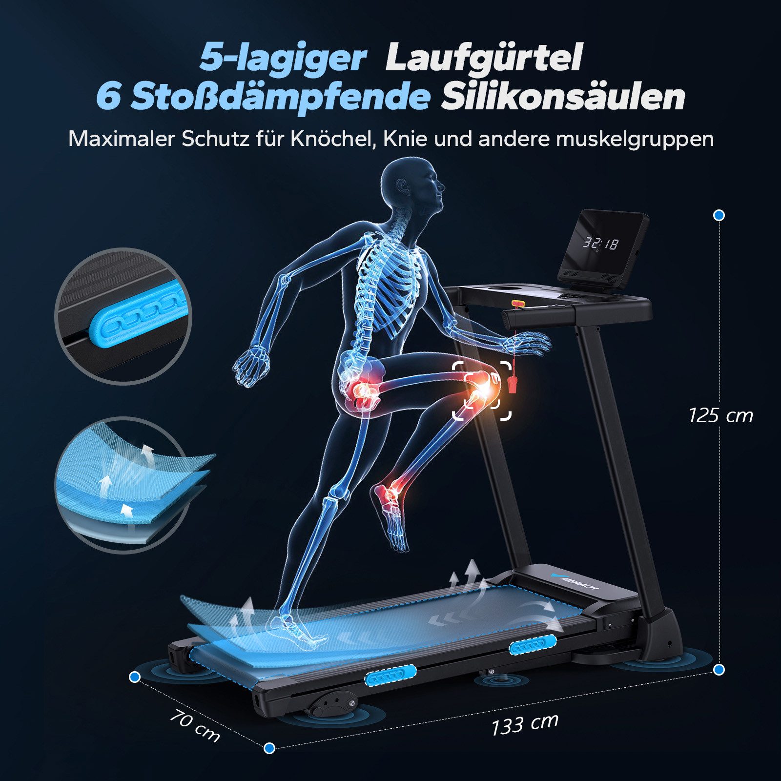 MERACH Laufband Elektrisches Laufband, Klappbares Laufband für Zuhause bis 12 km/h (2.5HP Steigung Walking Laufband, Leiser Motor, mit LED-Anzeige, APP und Tablet Holder), Herzfrequenzmessung, für Zuhause und Büro, Belastbarkeit bis 136kg