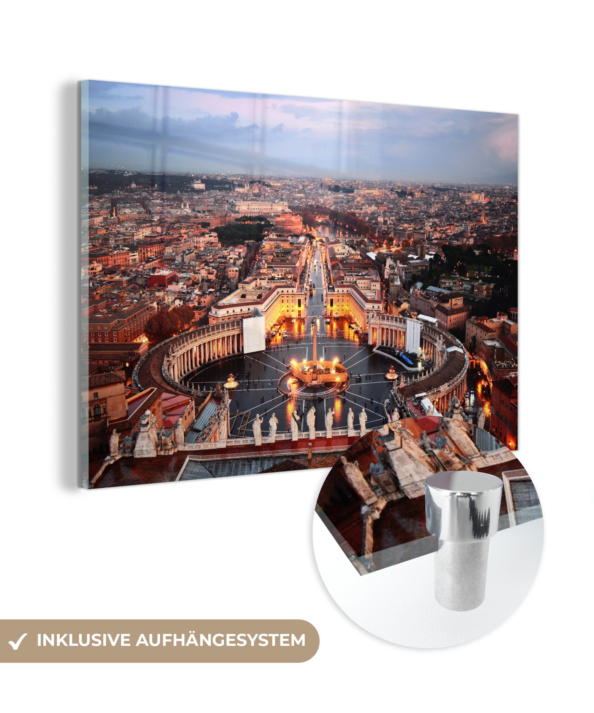 MuchoWow Acrylglasbild Der Petersplatz und die umliegenden Häuser in der Vatikanstadt, (1 St), Acrylglasbilder Wohnzimmer & Schlafzimmer