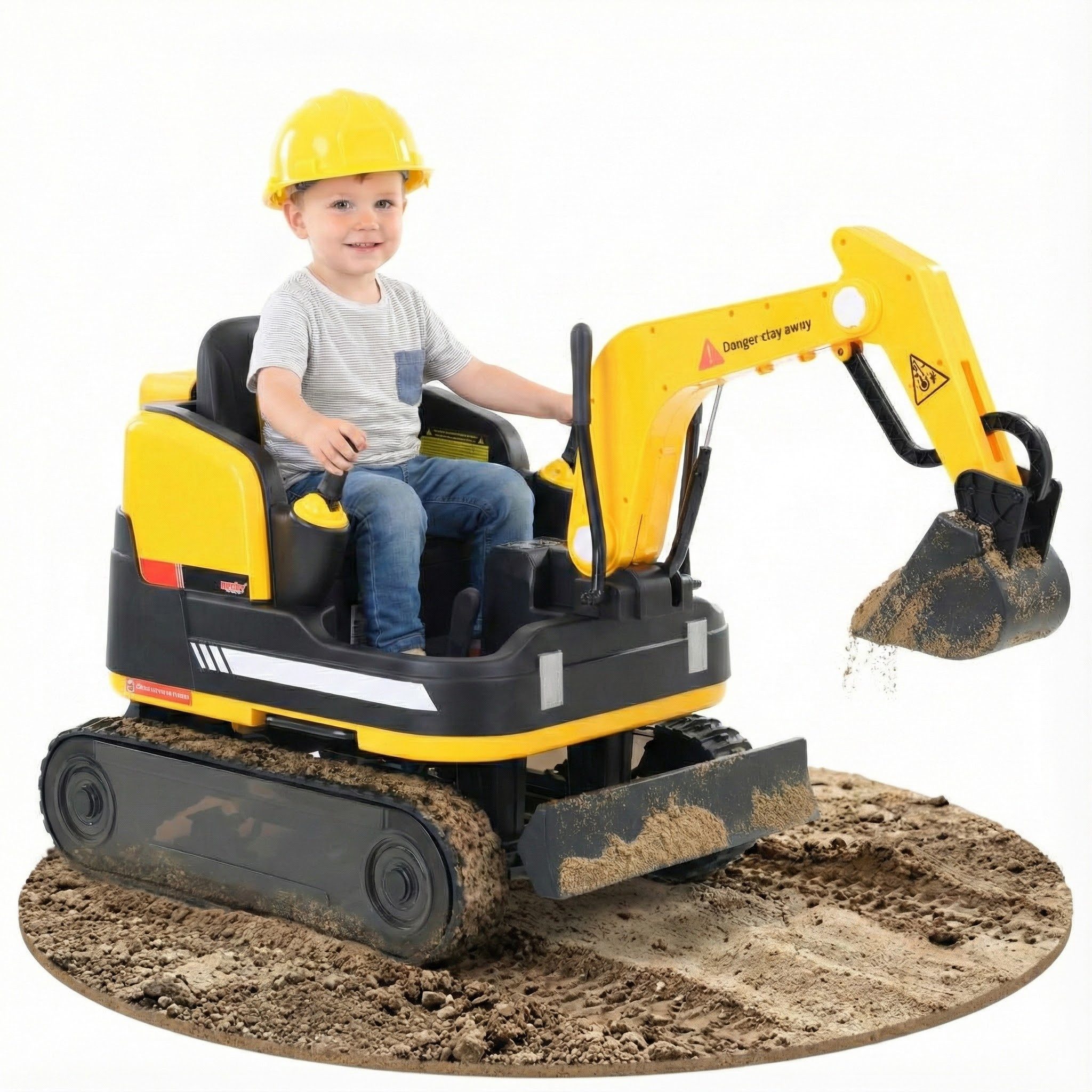 Hecht Elektro-Kinderbagger Traktor 52107 mit Fernbedienung beweglicher Baggerarm bis 30 kg, Belastbarkeit 30 kg, 2x50W, 2 - 5 kmh, 12V, 12Ah Akku Kinder Fahrzeug