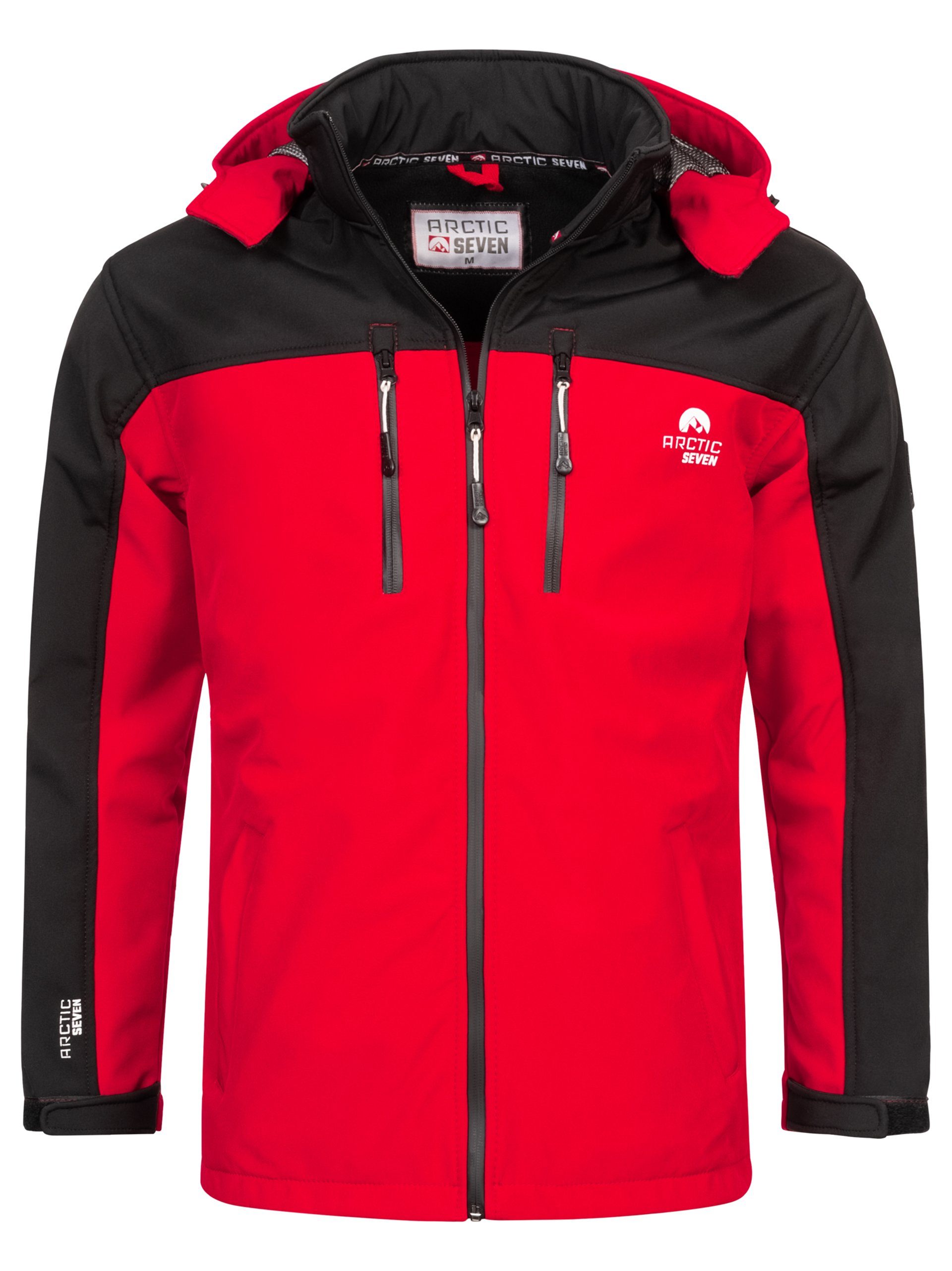 Arctic Seven Softshelljacke ASSurvivo Outdoorjacke mit abnehmbarer Kapuze Schwarz - Rot