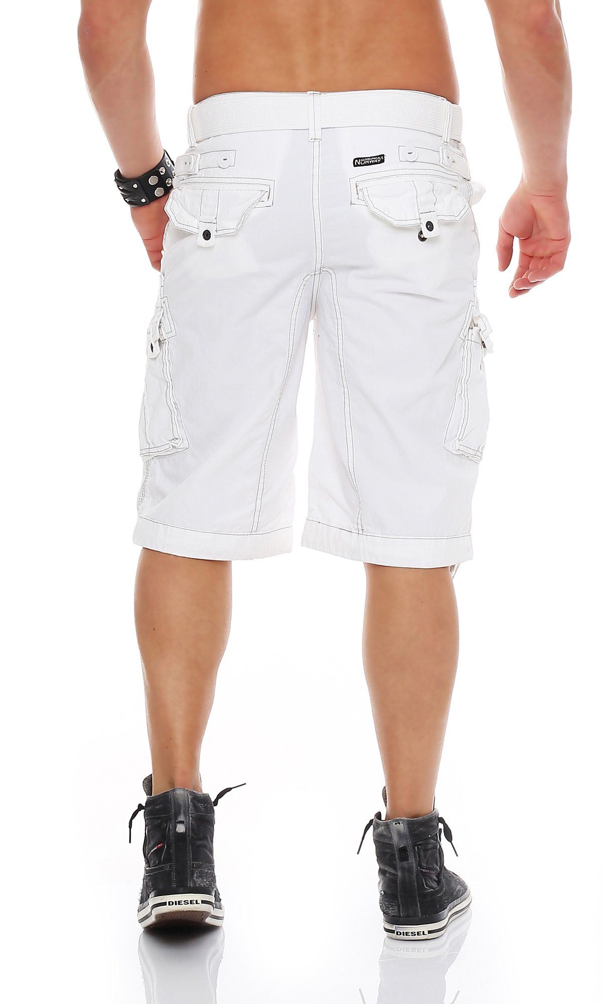 / Gürtel) Norway Geographical Cargoshorts abnehmbarem kurze white Herren Shorts, unifarben (mit camouflage PANORAMIQUE Hose, Shorts