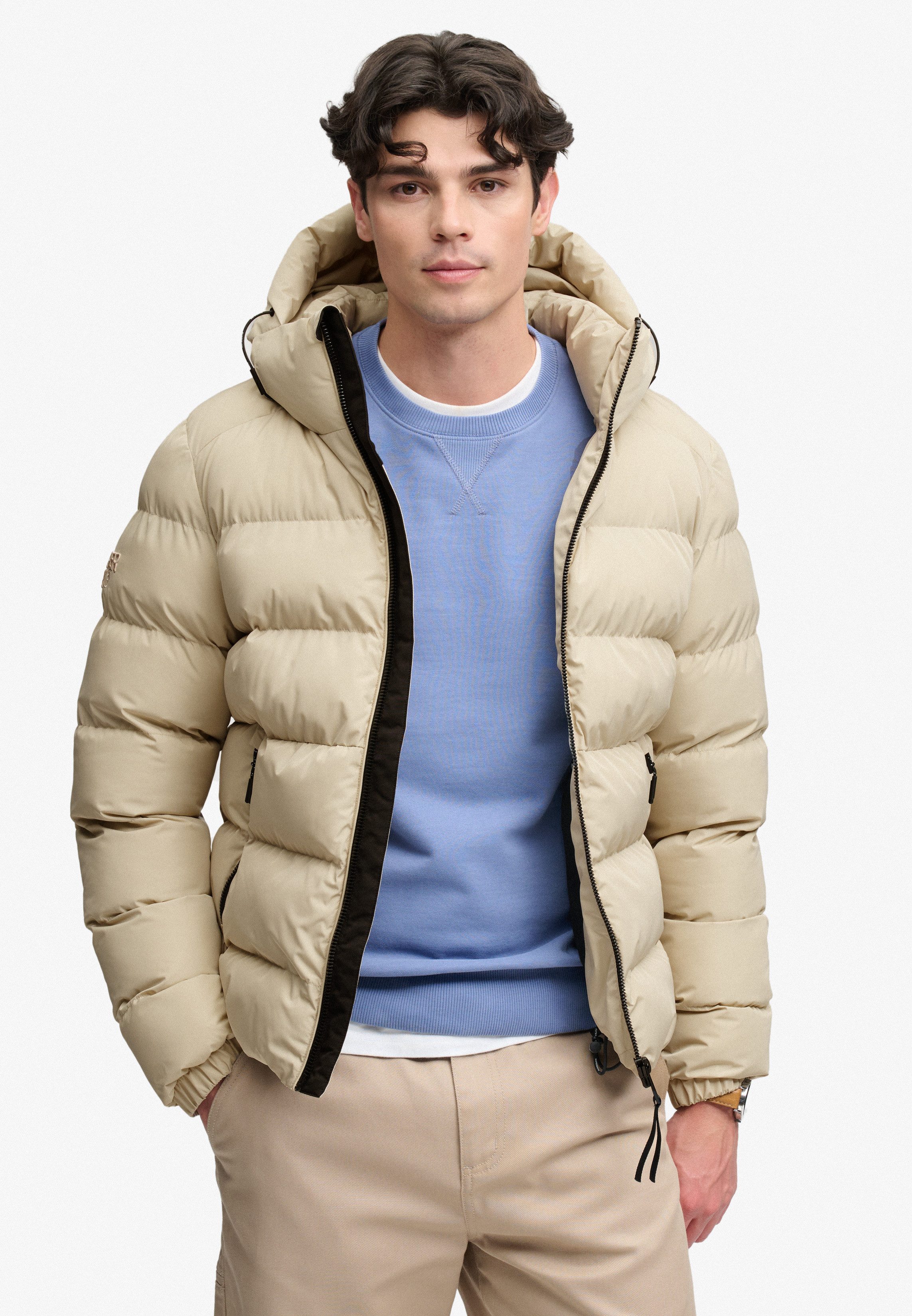 Superdry Steppjacke HOODED SPORTS PUFFER JACKET Kunstfaser, relaxed fit