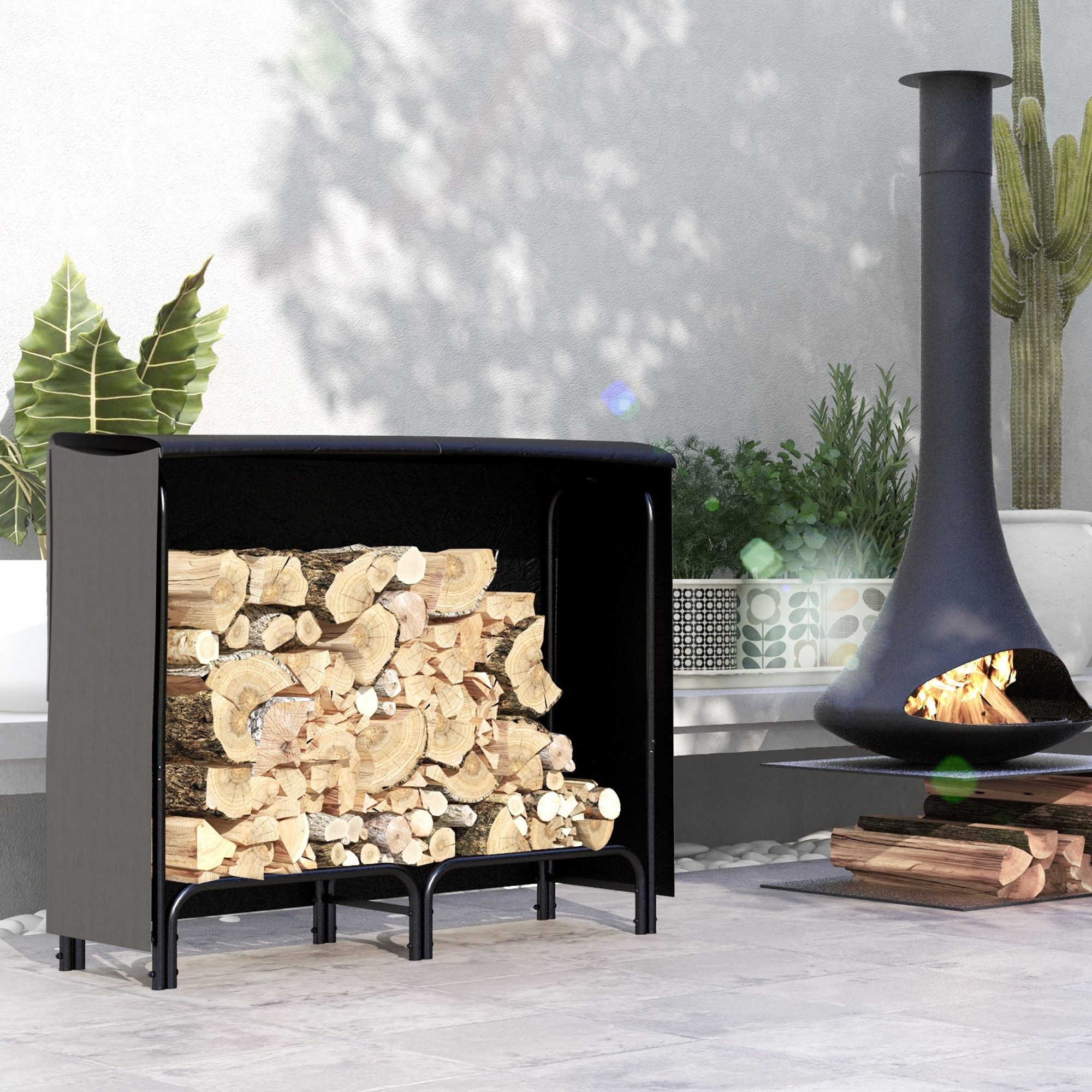 Outsunny Kaminholzregal Brennholzregal mit Tragetasche, Abdeckung, günstig online kaufen