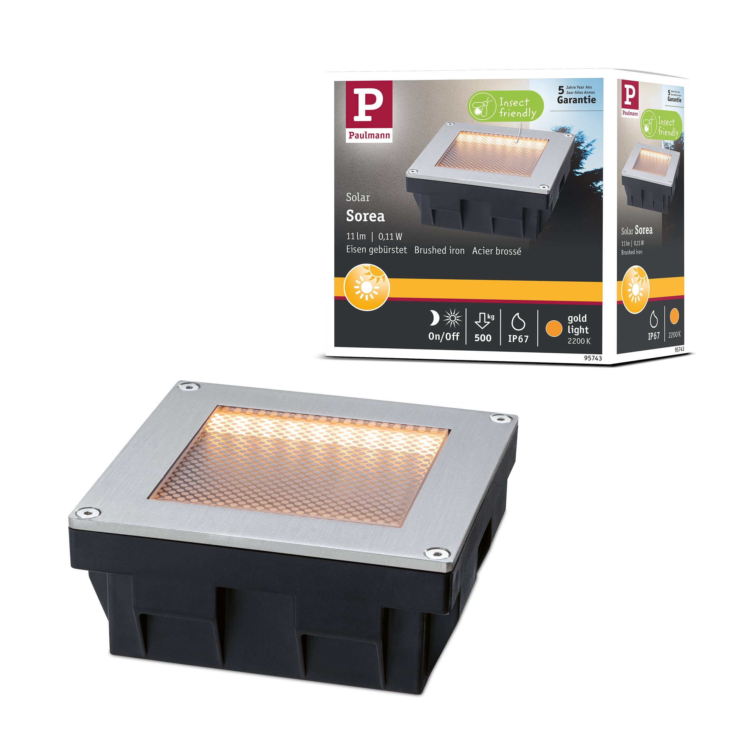 Paulmann LED Solarleuchte Solar LED Bodeneinbauleuchte Sorea Dämmerungssensor IP67 eckig 100x100