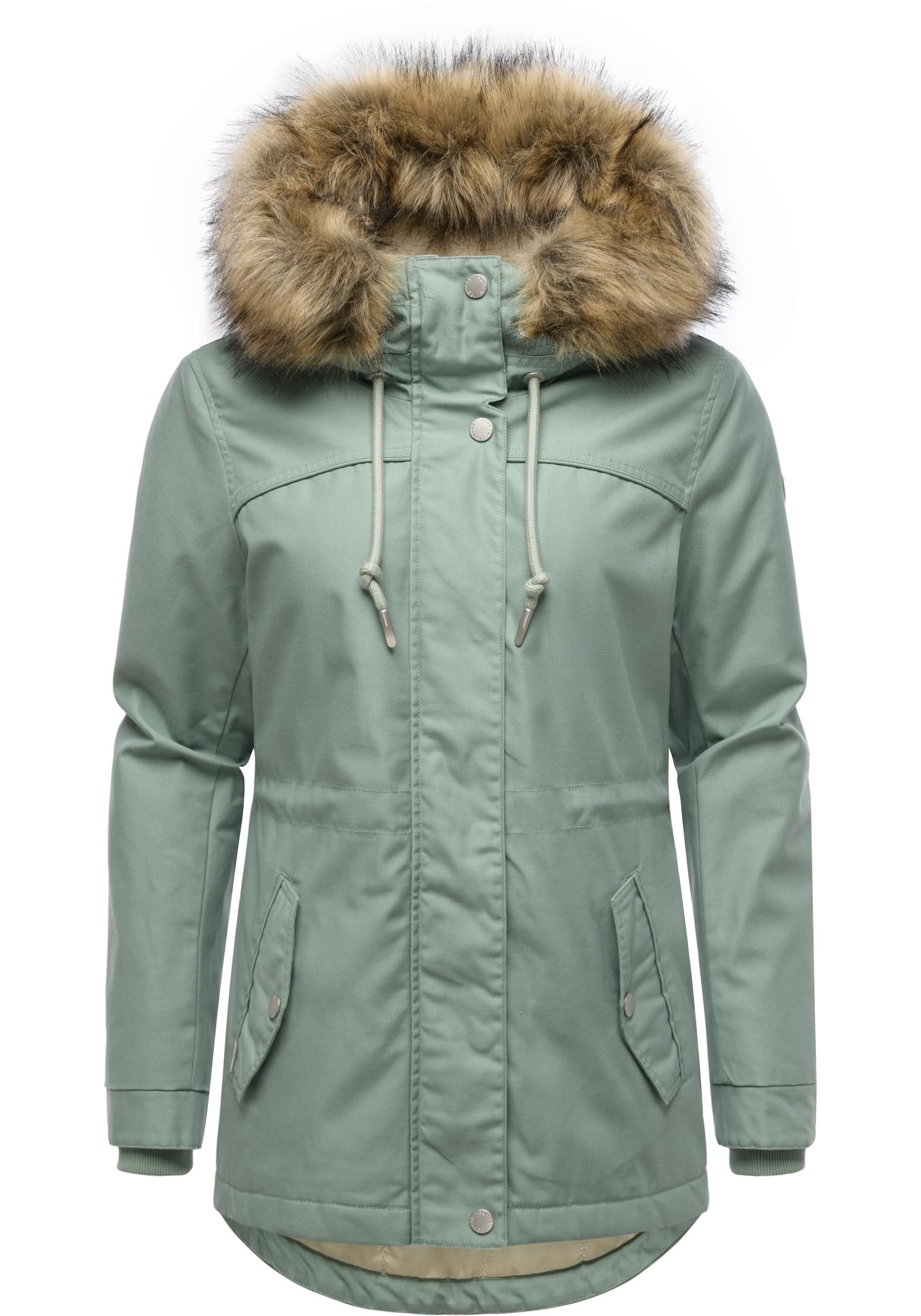 Ragwear Winterjacke Tawny Short YOUMODO Warme Jacke mit großer Kapuze und Kunstfellkragen