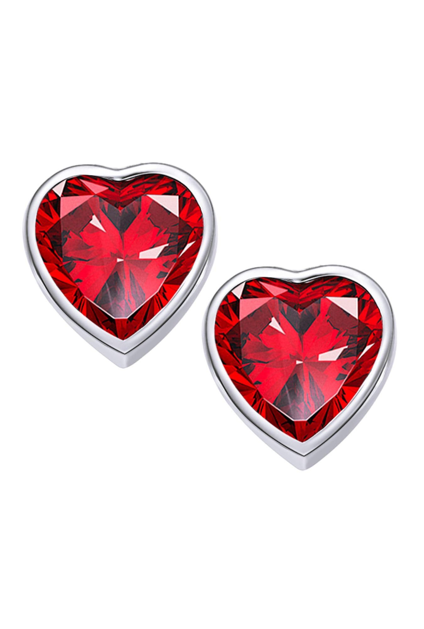 LOVENEST Ohrstecker-Set Herz Ohrringe Silber 925 Damen Ohrstecker Rot / Aquamarin