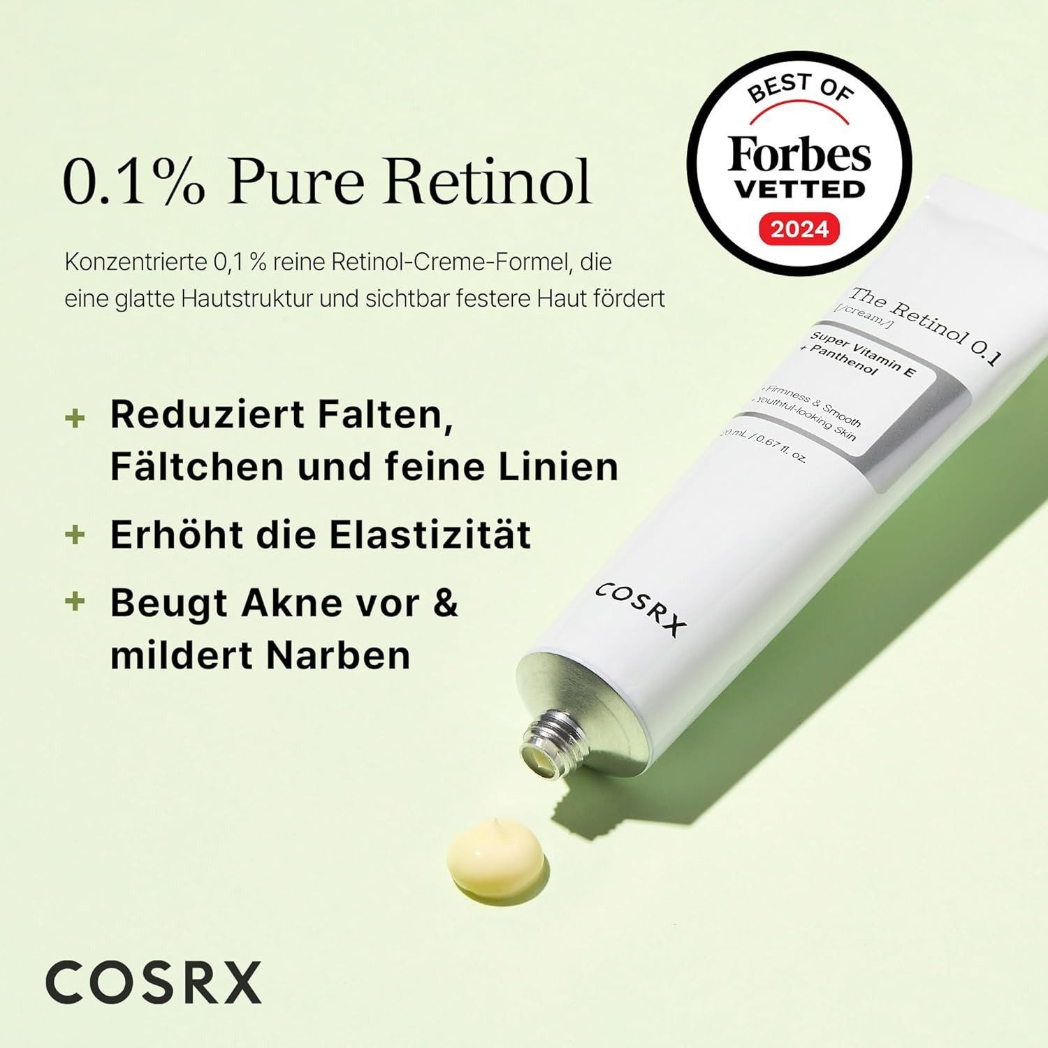 Cosrx Anti-Aging-Creme The Retinol 0.1 Cream 20ml für glatte und strahlende Haut - Effektive Anti-Falten-Pflege -, Sanfte Retinol-Creme, ideal für Einsteiger, Anti-Aging-Pflege