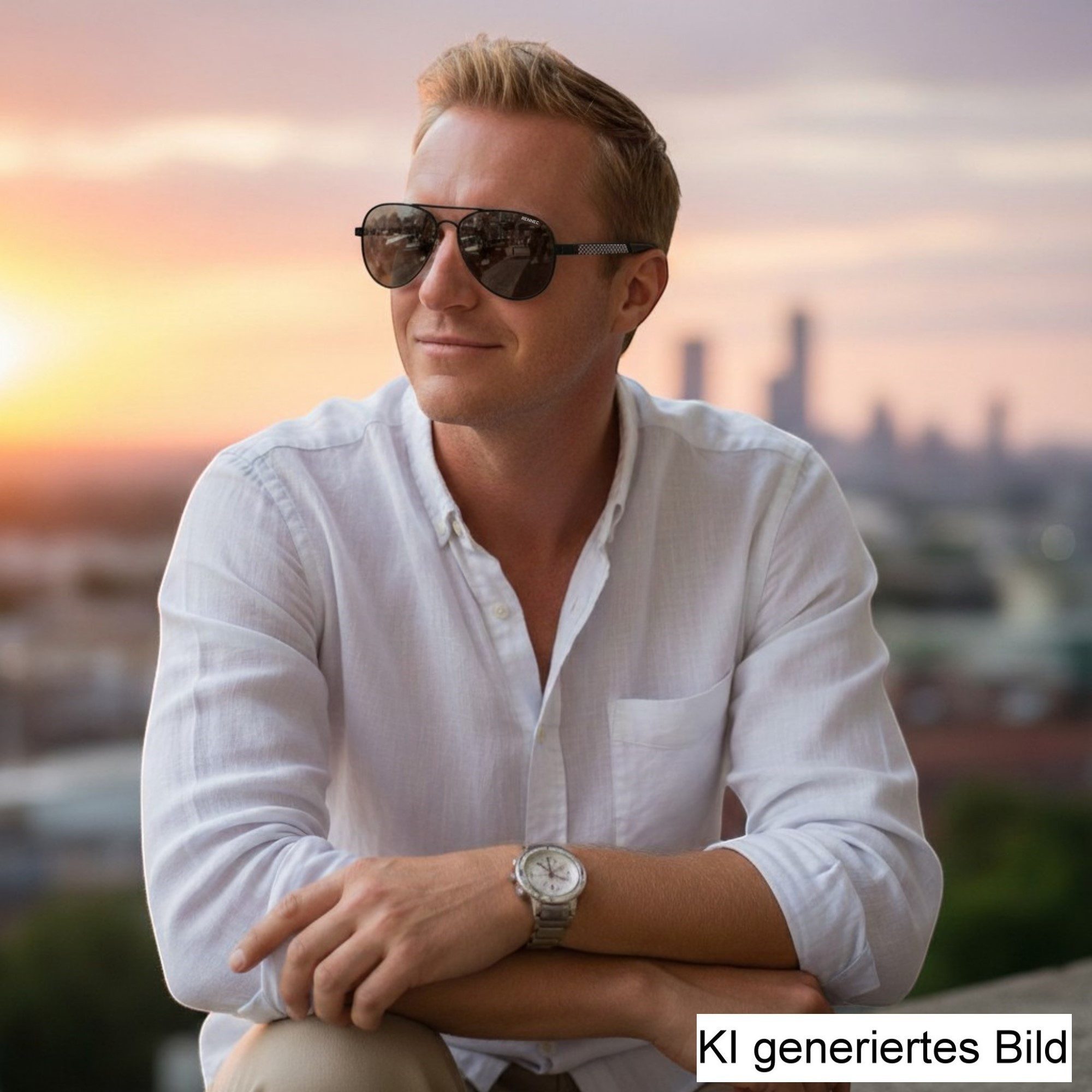 Rennec Sonnenbrille (Polarisierte Pilotenbrille Oversize Schwarz mit Brillenbox, 1x Piloten Sonnenbrille für Damen Herren in XL) Linsen Smoke Schwarz UV400 Getö – Bild 2 von 5