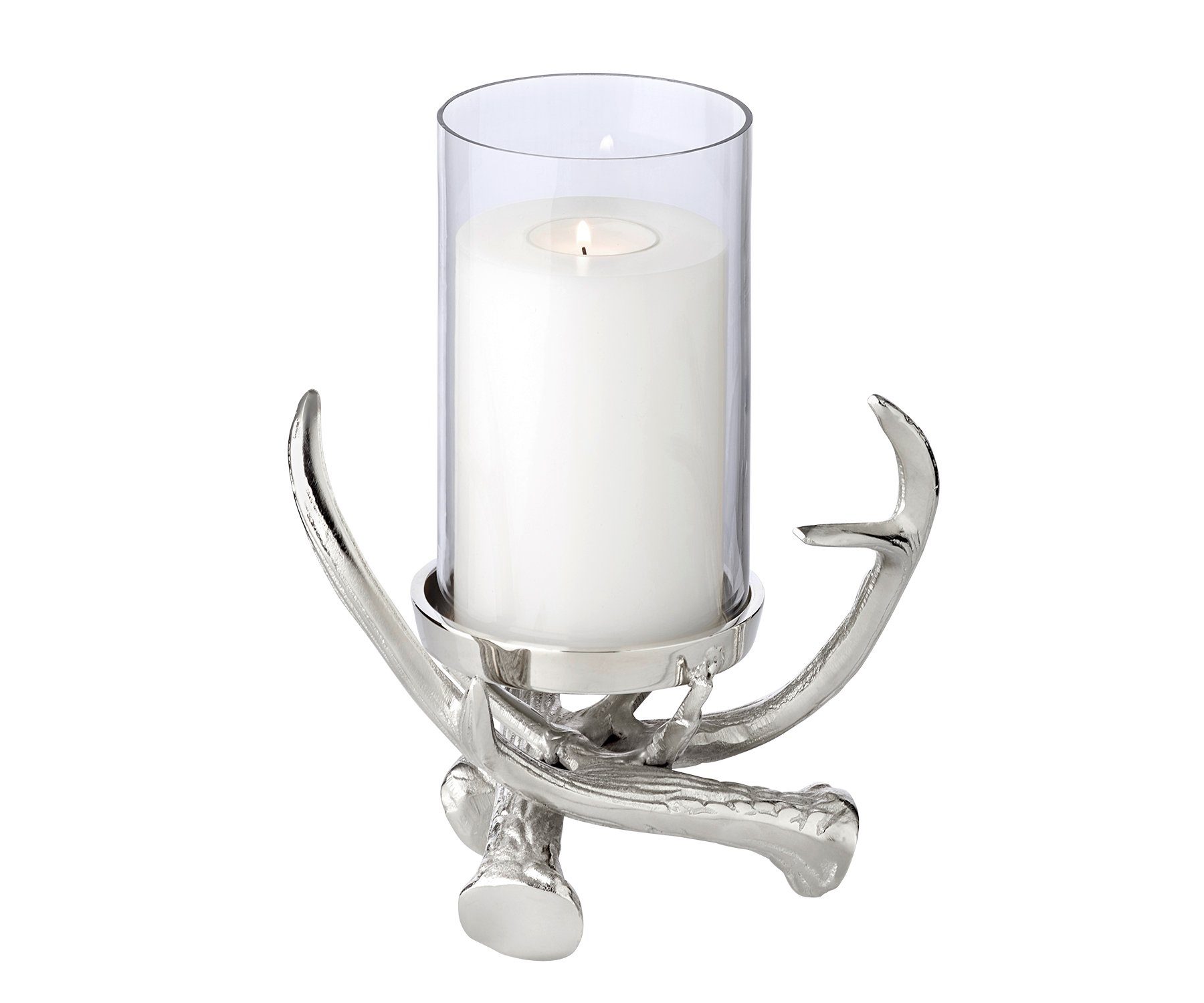 EDZARD Kerzenhalter Blitu, Kerzenleuchter im Geweih-Design mit Silber-Optik, für Stumpenkerzen