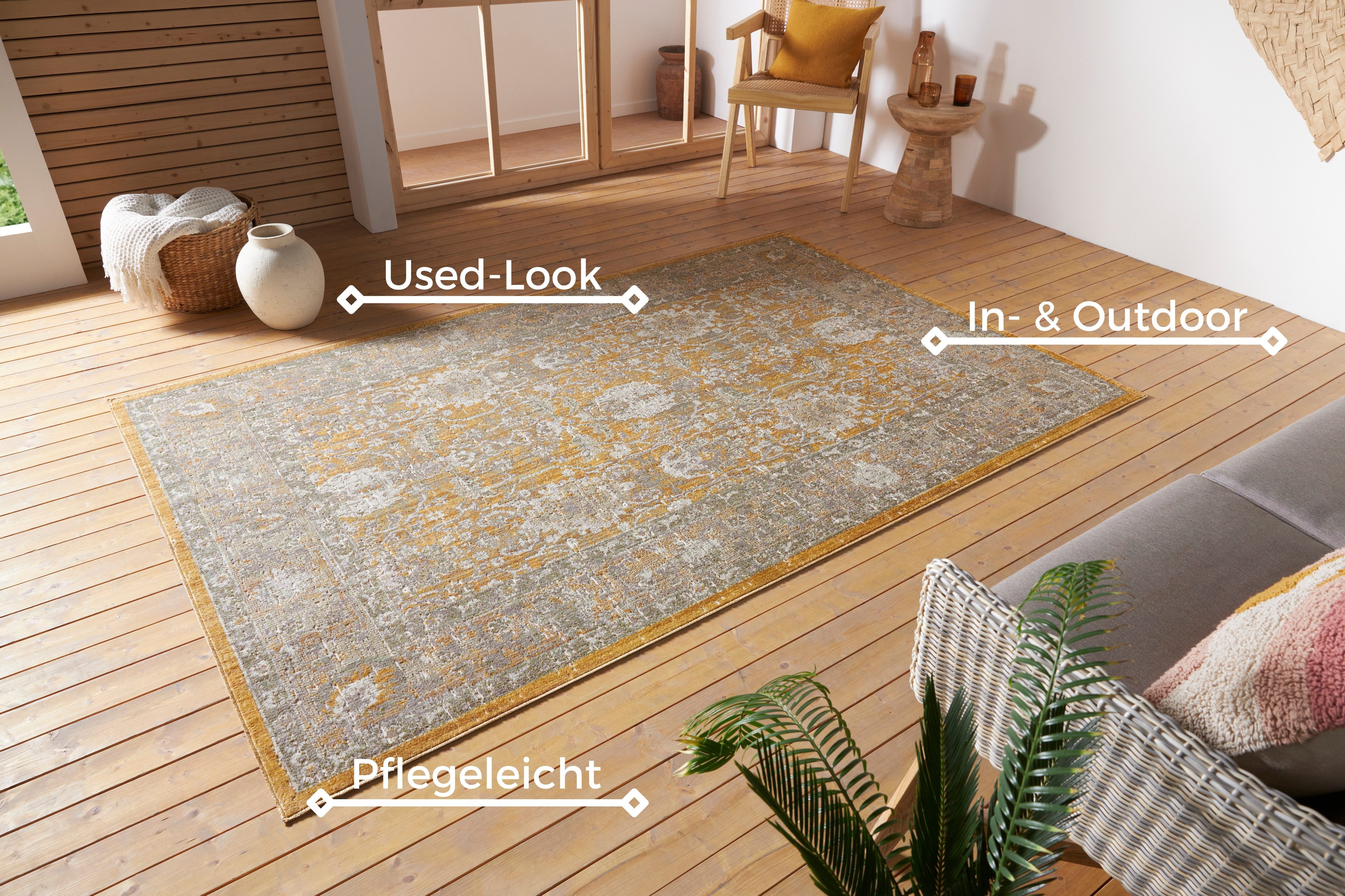 HANSE Home Teppich Luxor, rechteckig, Höhe: 3 mm, In-& Outdoor, Läufer, wetterfest, Balkon, Wohnzimmer, Orient