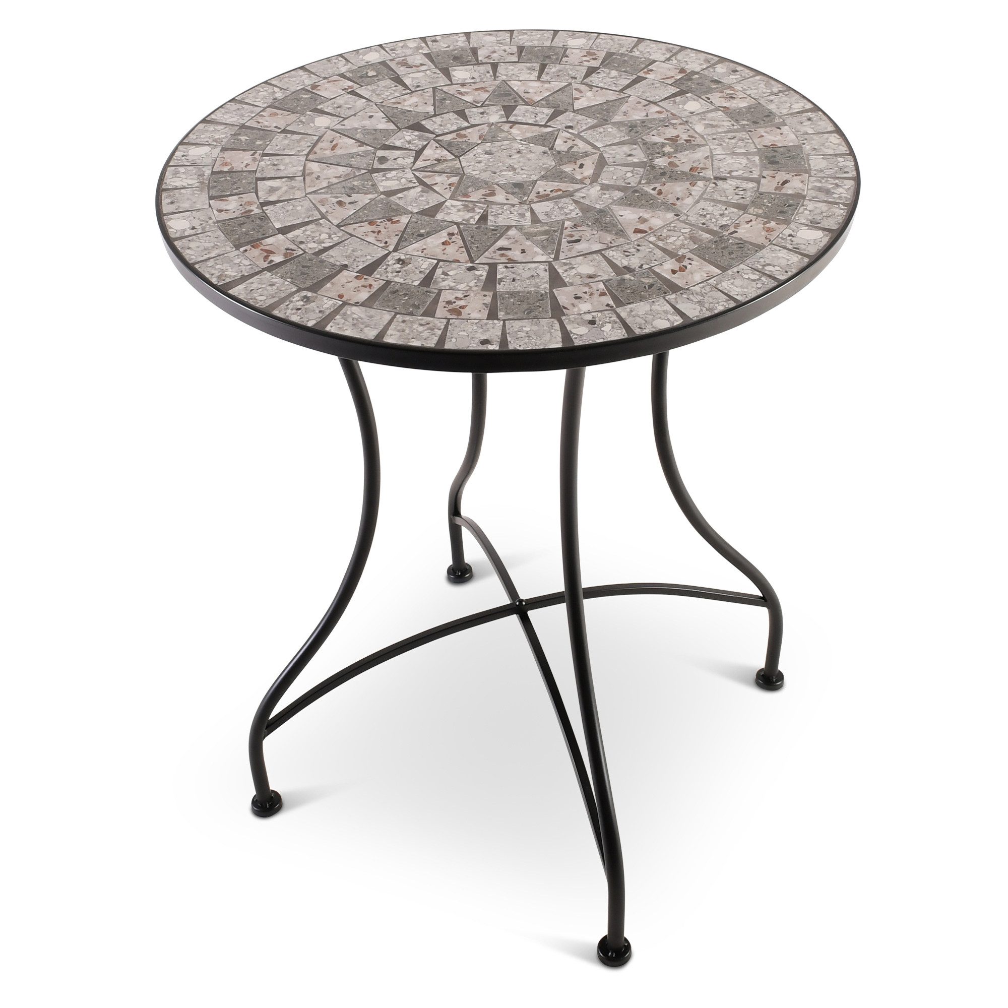 Raburg Gartentisch Mosaiktisch, Balkon- und Terrassentisch, 60 cm Ø, 72 cm hoch, Mayla (rund), liebevolle Handarbeit, Mosaikmuster, schwarzes Metallgestell