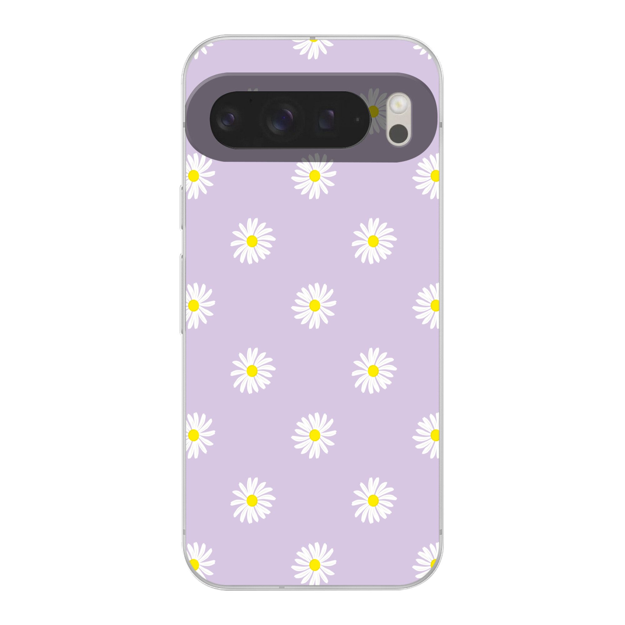 MuchoWow Handyhülle für Google Pixel 9 Pro XL Gänseblümchen - Pastell - Weiß - Lila - Blum, Handy Case, Silikon, Bumper Case Dünn