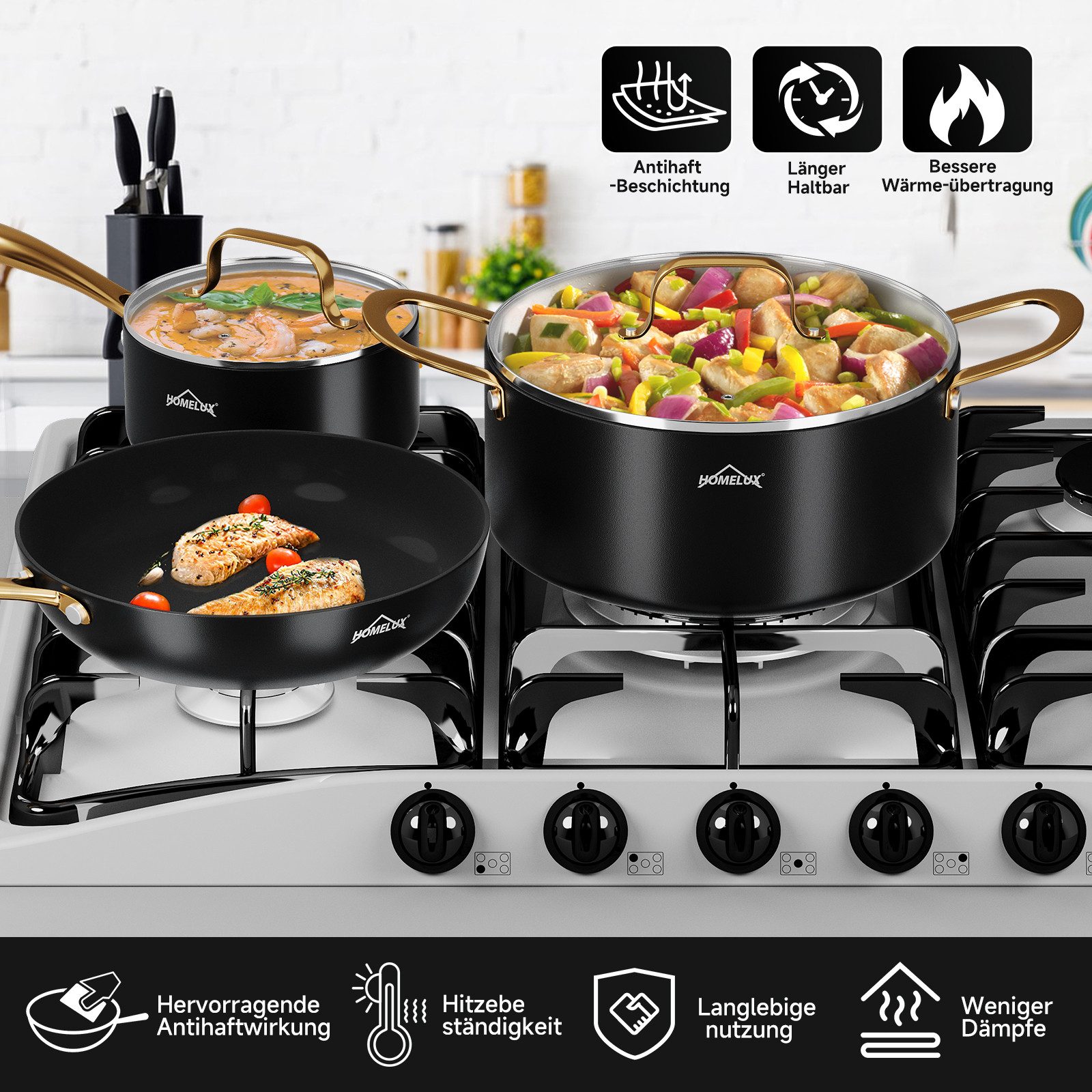 HOMELUX Topf-Set Induktions Töpfe Set, Aluminiumguss Kochtopfset mit Deckel, Aluminium (Set, 8-tlg., Töpfe Set mit Topfdeckel), Induktion