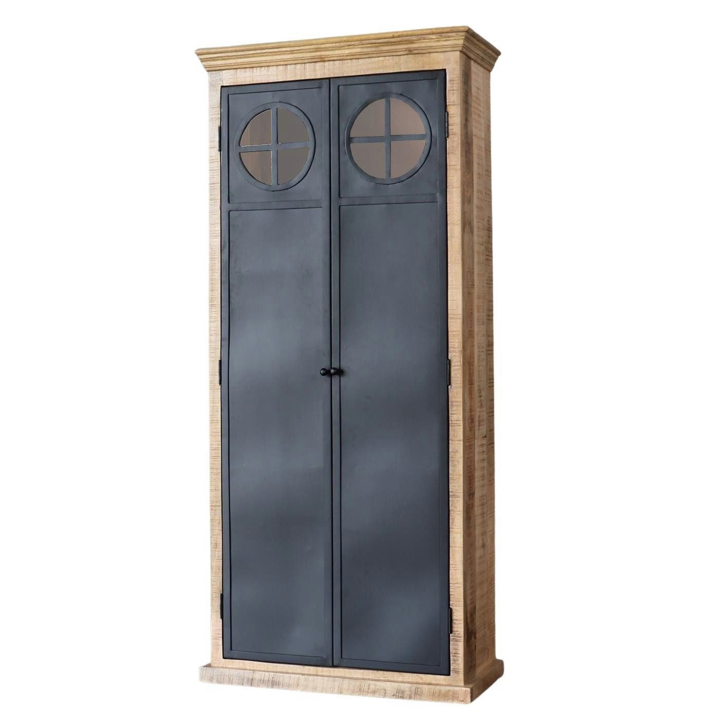 baario Mehrzweckschrank Schrank DEU 90cm Industrial Design Regalschrank massiv Mangoholz & Eisen Dielenschrank