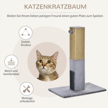 PawHut Kratzbaum Kratzstamm Kratzsäule mit Juteseil Katzenkratzbaum, Plüsch, Grau, 59.5L x 39B x 79H cm