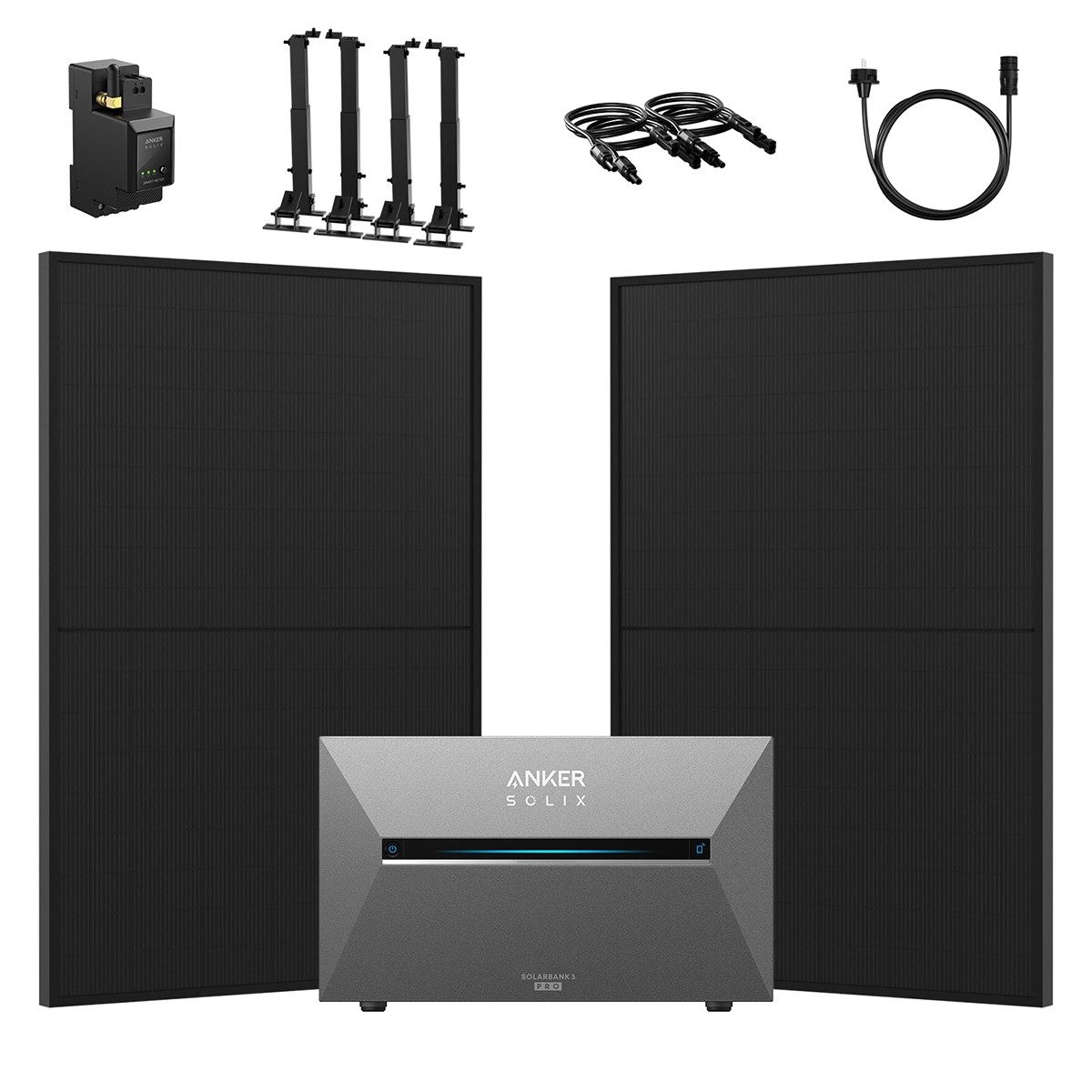 Anker Balkonkraftwerk 900W Komplettset Solaranlage Anker SOLIX 3 E2700 Pro mit Zusatzsakkus, (Smart Meter und 2x JASolar 450Wp Full Black im Lieferumfang enthalten), Speicher mit integriertem Wechselrichter, All-in-One 2,668kWh Akku