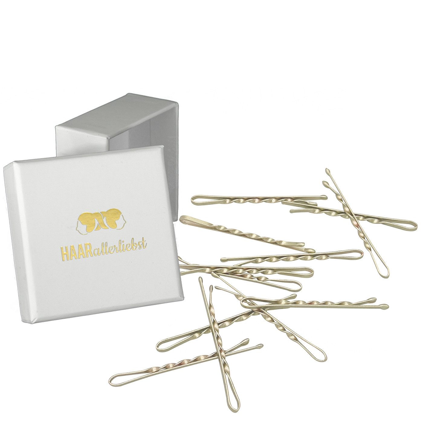 HAARallerliebst Haarpin Bobby Pins gedreht, Spar-Set, Farbe gold schimmernd, 50mm Lang
