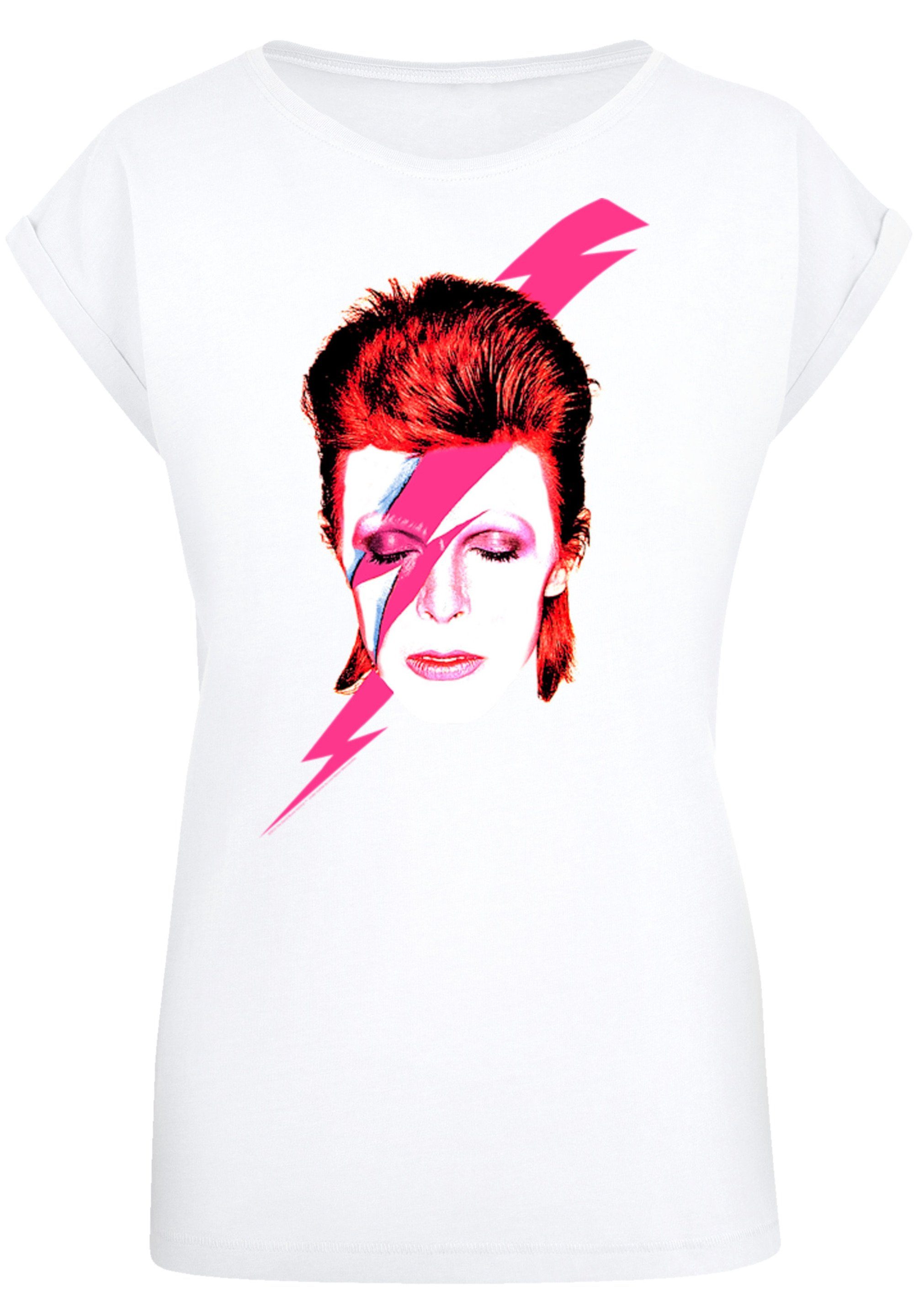 F4NT4STIC T-Shirt David Bowie Aladdin Sane Lightning Bolt Print, Das Model  ist 170 cm groß und trägt Größe M