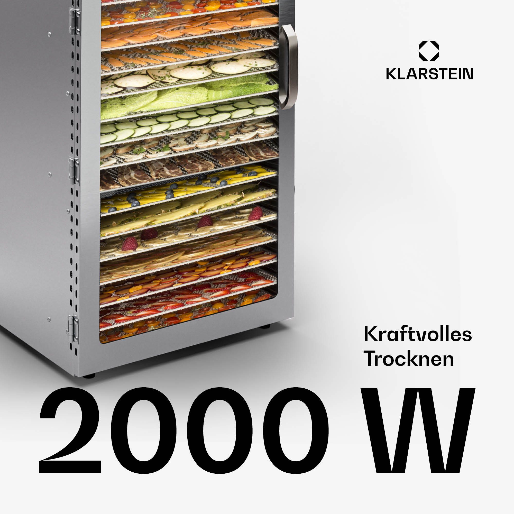 Klarstein Dörrautomat Captain Jerky 2000 W, Dörrautomat groß Pilze Obst Trockner Dörrgerät Dehydrator Edelstahl