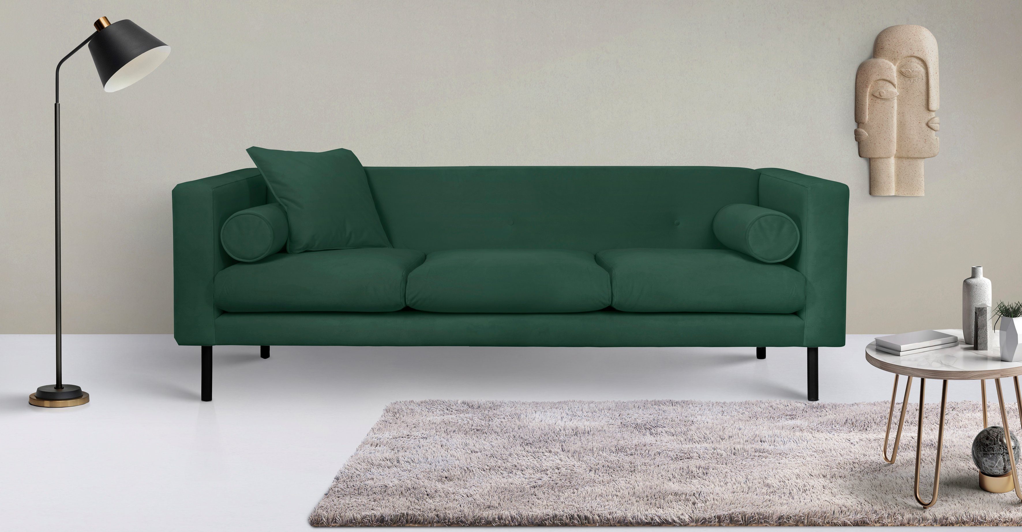 Home affaire 3-Sitzer Lillibeth Designsofa mit Wellenunterfederung, Maße B/T/H: 218/74/83 cm, Zierkissen als Wendekissen, Bezug Samtoptik oder Cord