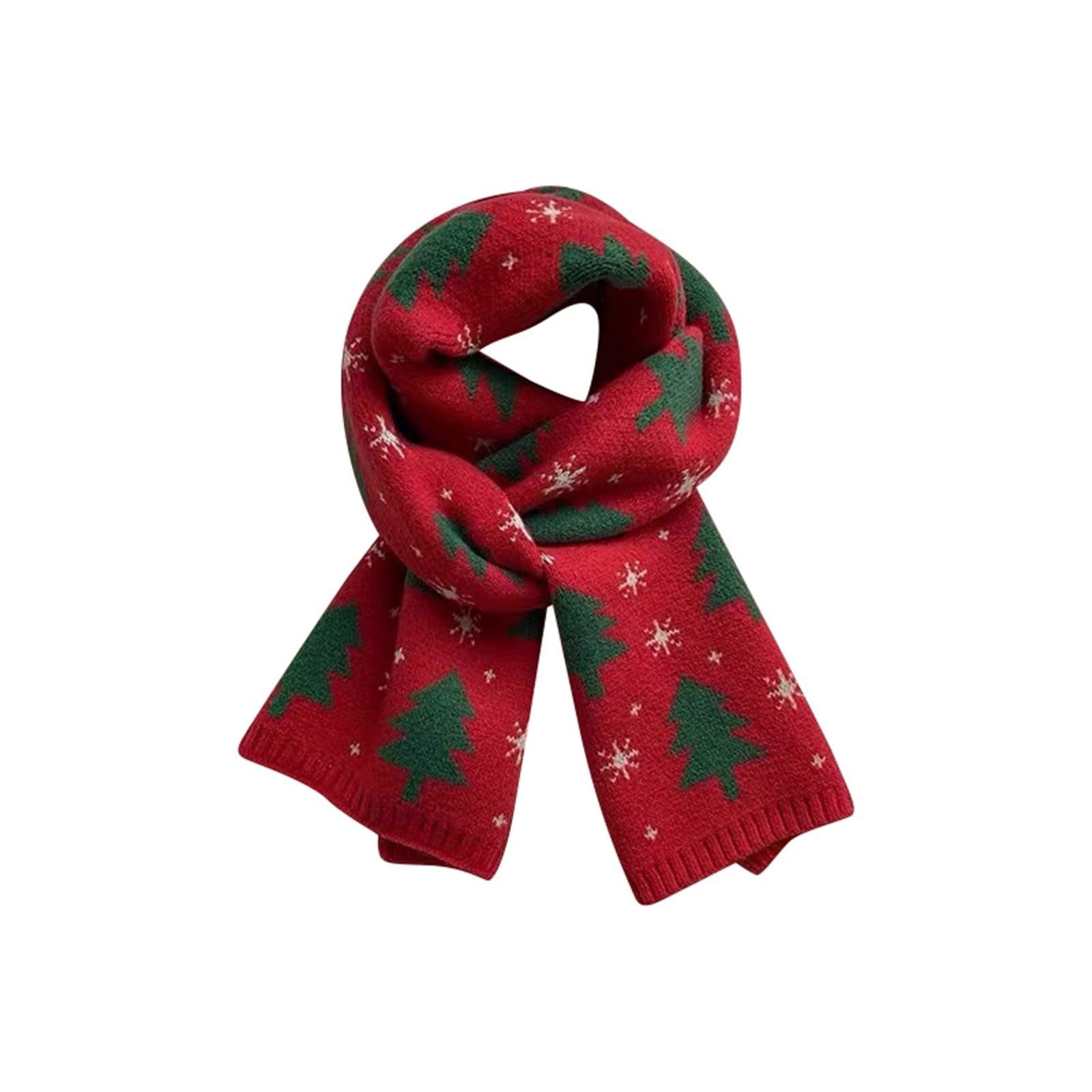 FOUORTUNATE-BEE Modeschal Winter-Schal mit Weihnachtsmotiven für Feste und Feiern, Schneemann- und Tannenbaum-Schal als festliches Accessoire