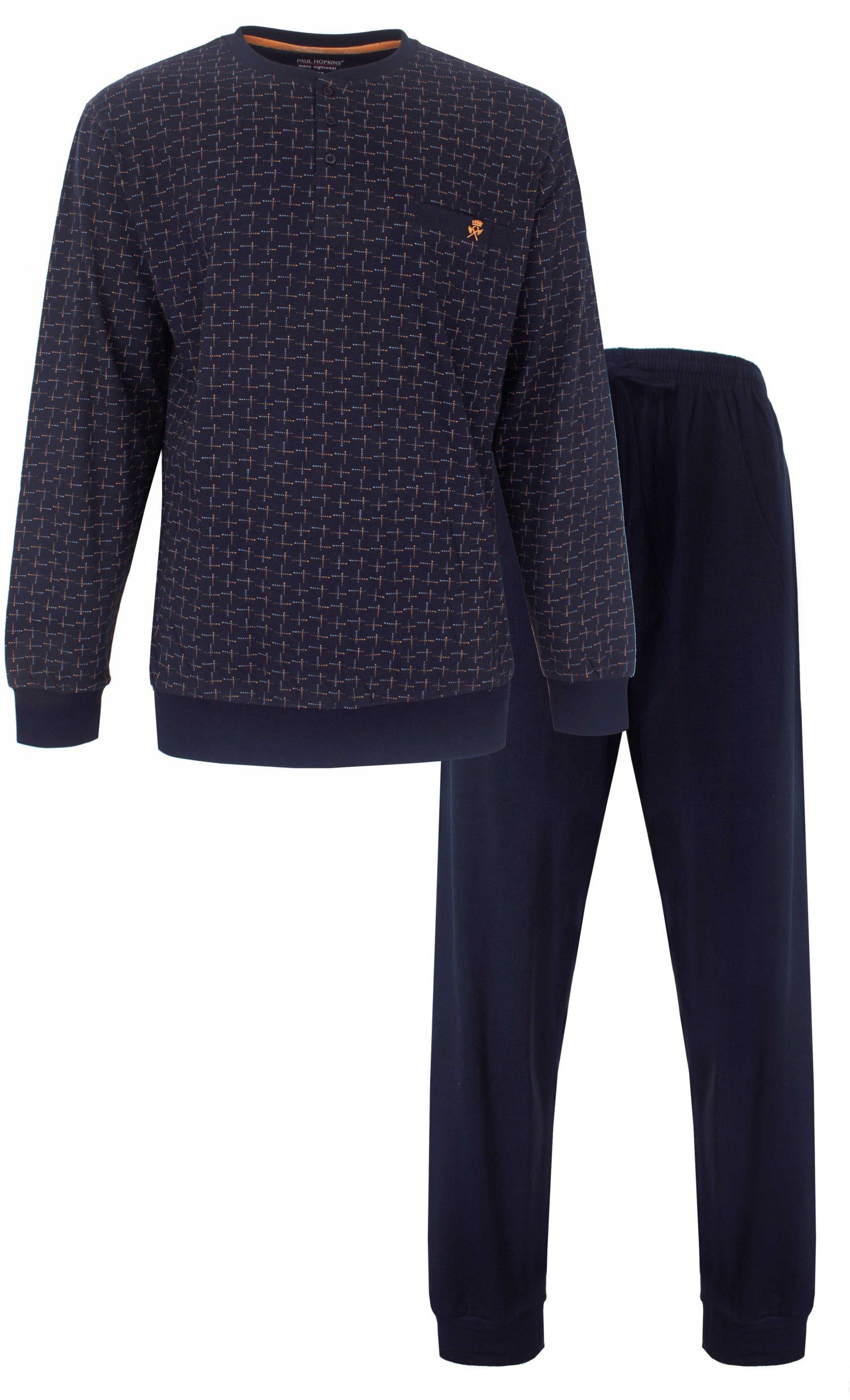 Paul Hopkins Schlafanzug Herren Pyjama lang mit Bündchen (2 tlg) Baumwolle günstig online kaufen