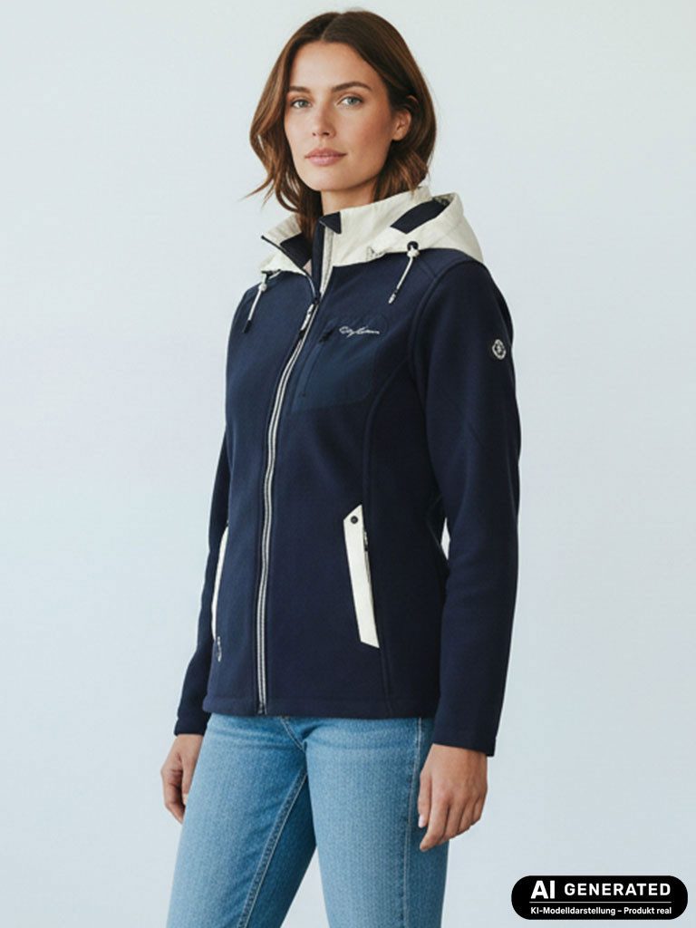 Dry Fashion Fleecejacke Riga Damen Jacke mit Windstopp - Kapuzenjacke Fleece Abnehmbare Kapuze Windabweisend, 2-Wege-Reißverschluss, Taschen mit Reißverschluss
